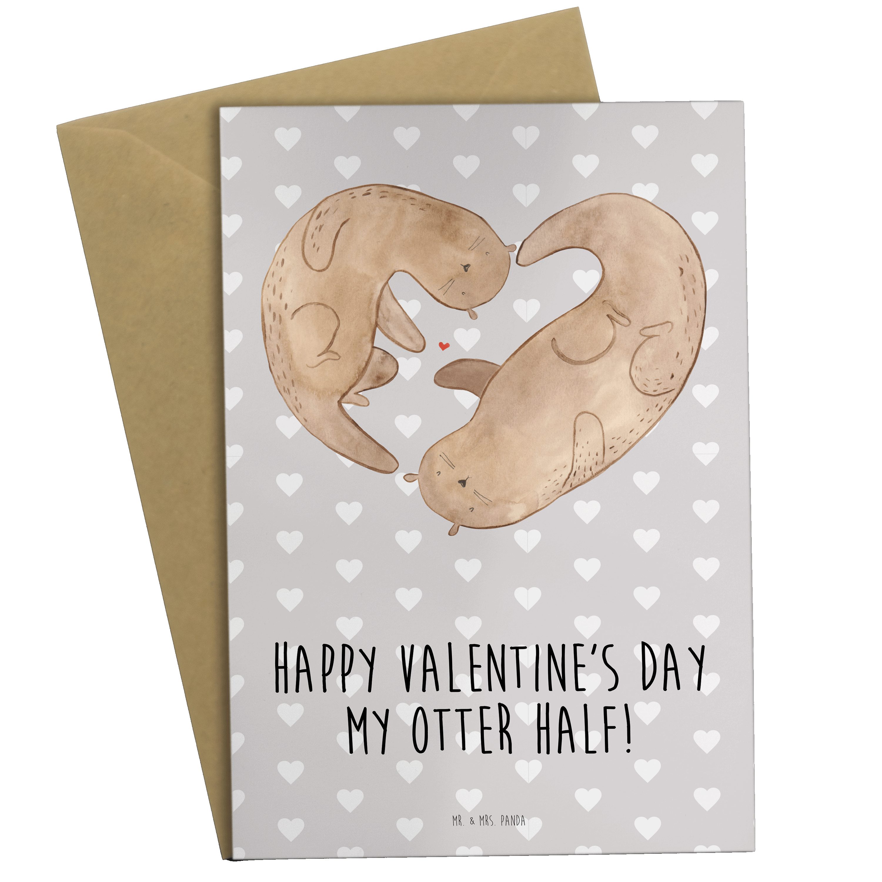 Mr. & Mrs. Panda Grußkarte Otter Valentine - Grau Pastell - Geschenk, Jahrestag, Freundin, Einla