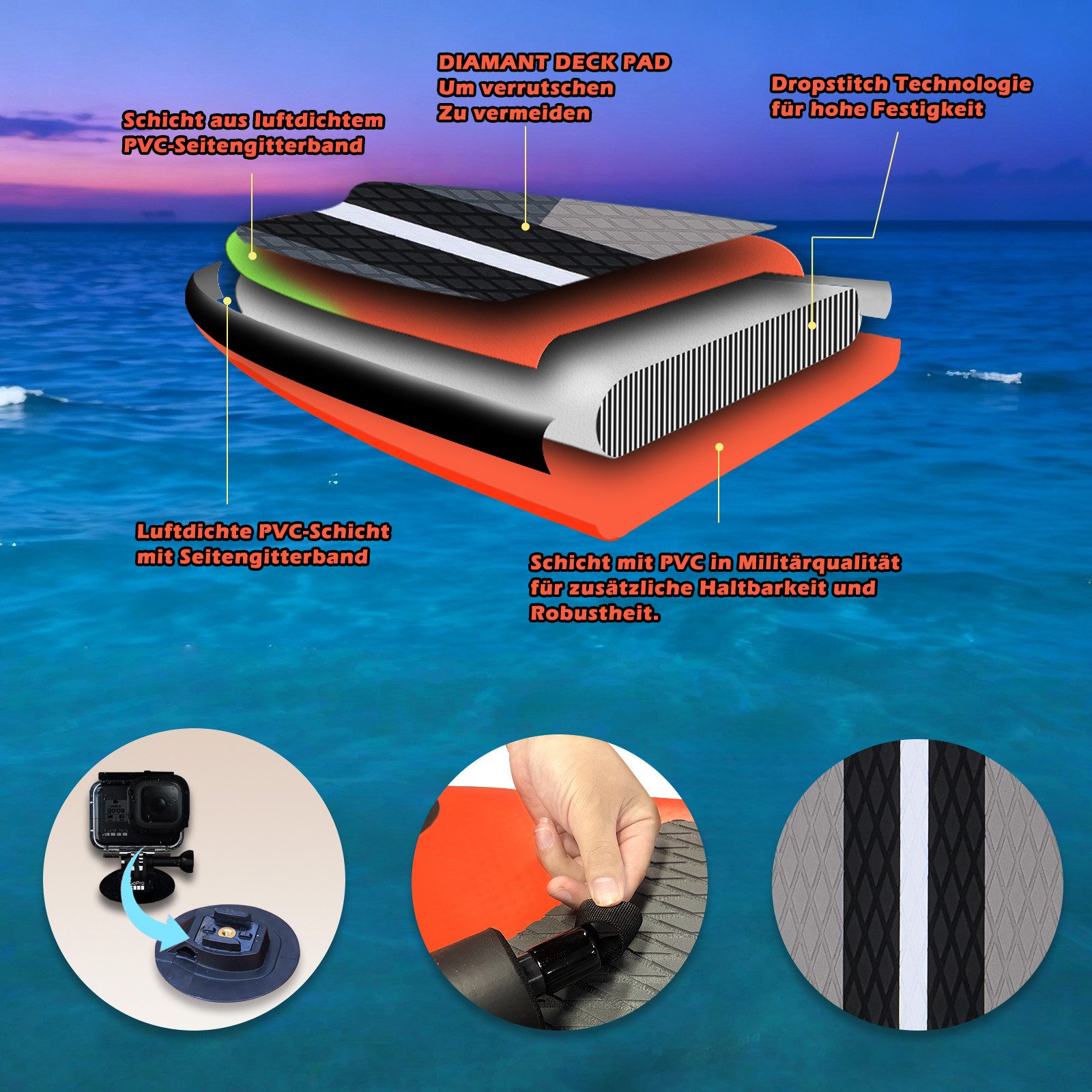 DURAERO Inflatable SUP-Board Stand up Paddle Board Aufblasbare SUP Board Set, 330x76x15cm