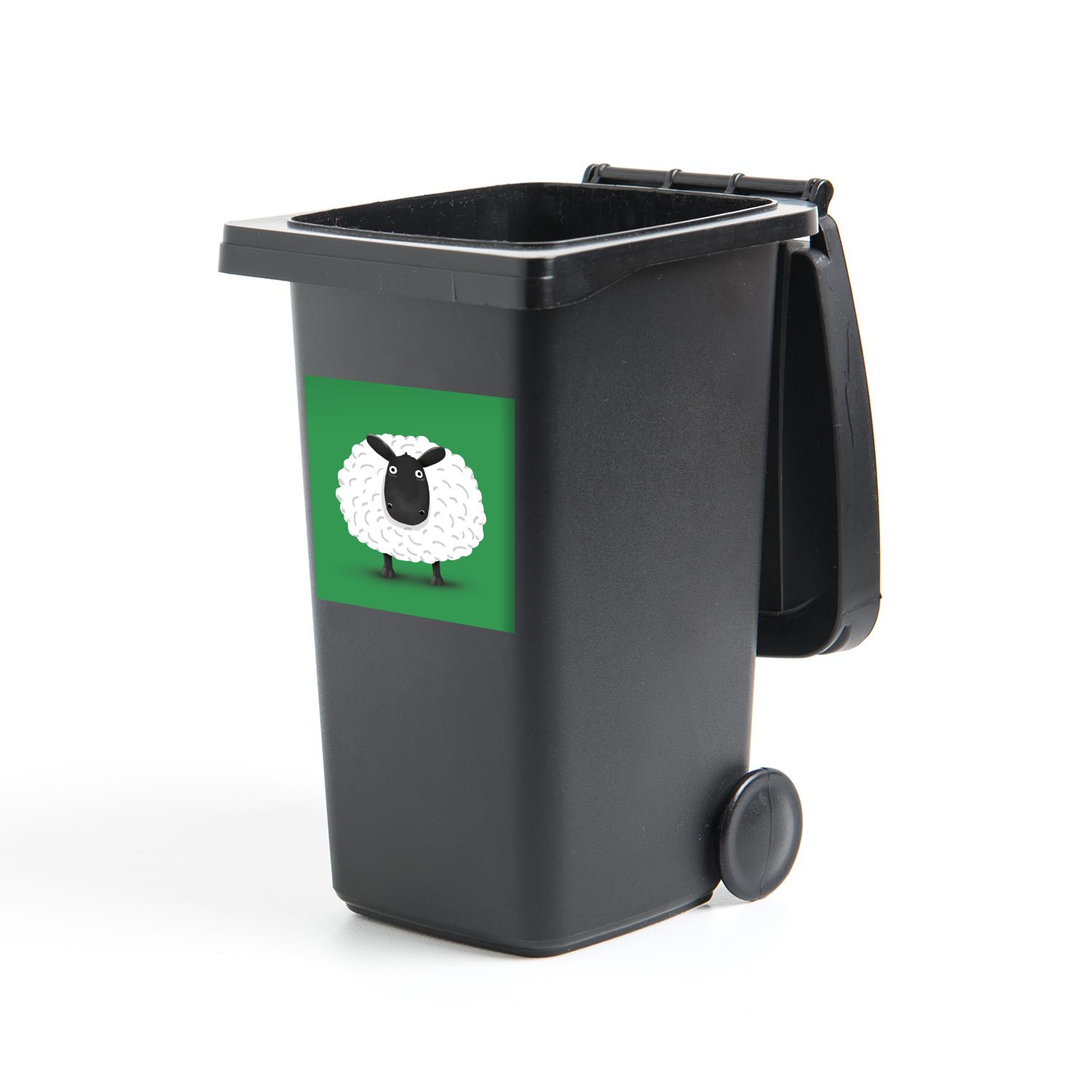 Lamms Illustration Hintergrund (1 MuchoWow Container, Sticker, Abfalbehälter auf grünem Mülltonne, eines Mülleimer-aufkleber, Wandsticker St),