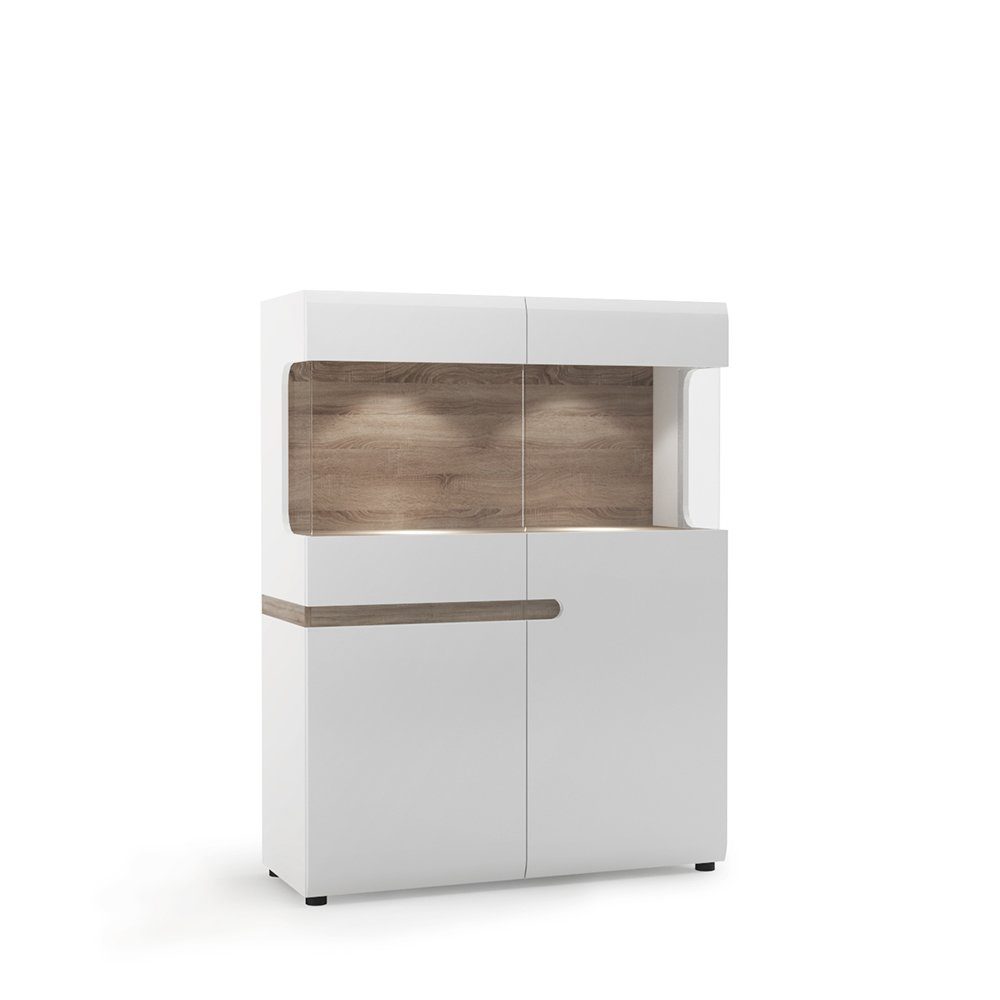 Lomadox Highboard LEGNICA-129, weiß Hochglanz mit Trüffel Eiche Nb. 109,5/143,5/42 cm