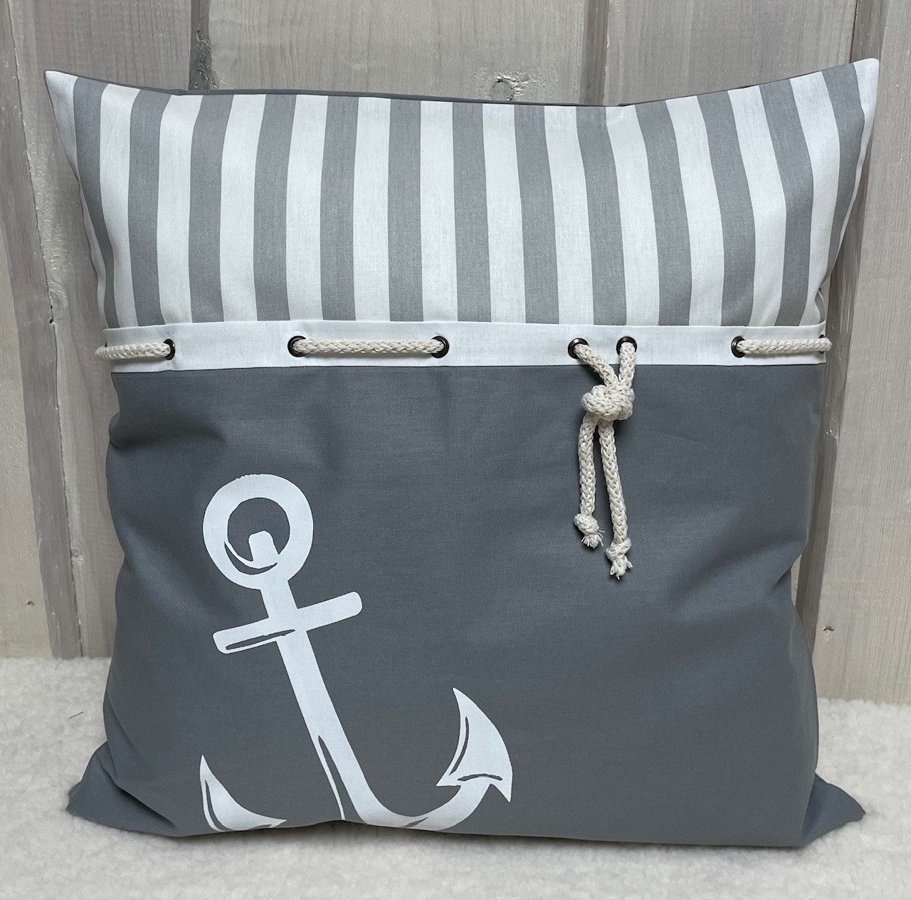 Ammerkind Dekokissen Kissen grau mit Anker weiß, Kissenhülle ohne Füllung günstig online kaufen