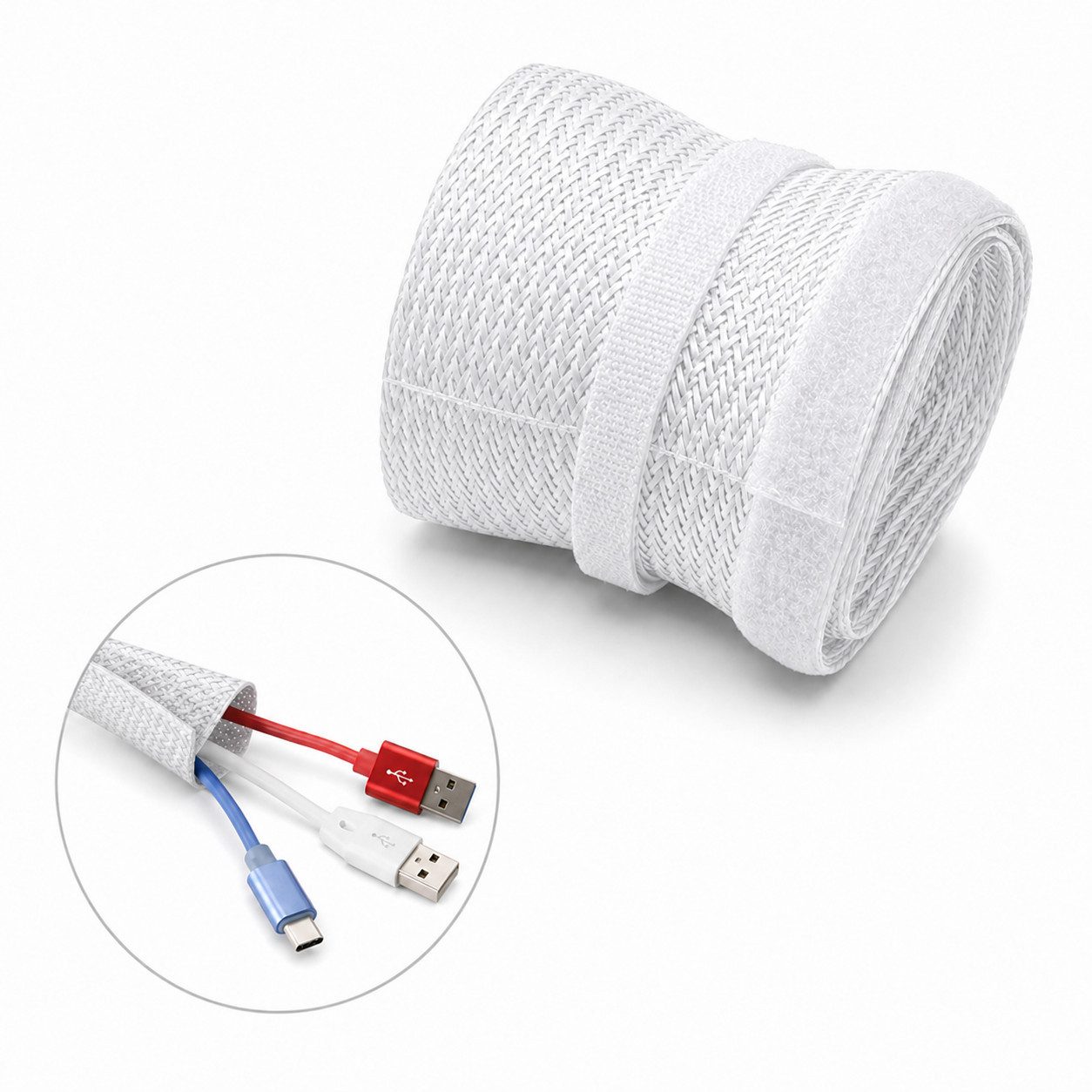 ARLI Kabeldurchfuhr 2m Kabelschlauch mit Klettverschluss Kabelmanagement Kabel Organizer, Packung, 1-tlg., 1er Set weiß, flexibel Kabelkanal Kabelverkleidung Ø bis 23 mm