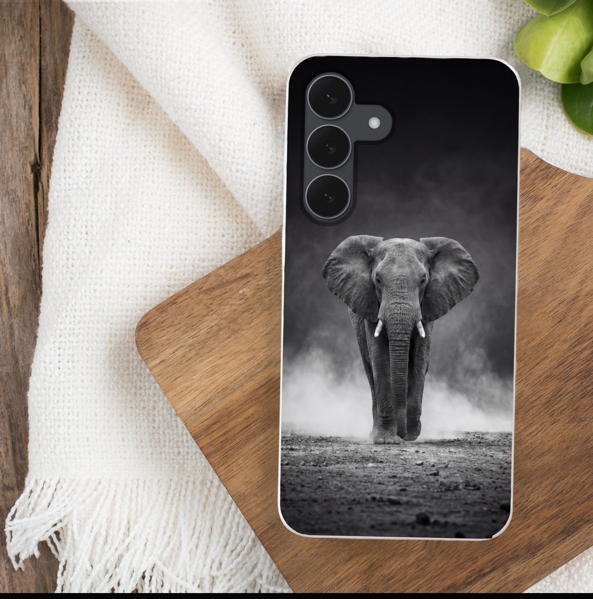 MuchoWow Handyhülle für Samsung Galaxy S25 FE Elefant - Schwarz - Weiß - Rauch, Smartphone-Bumper, Print, Handy Schutzhülle Dünn