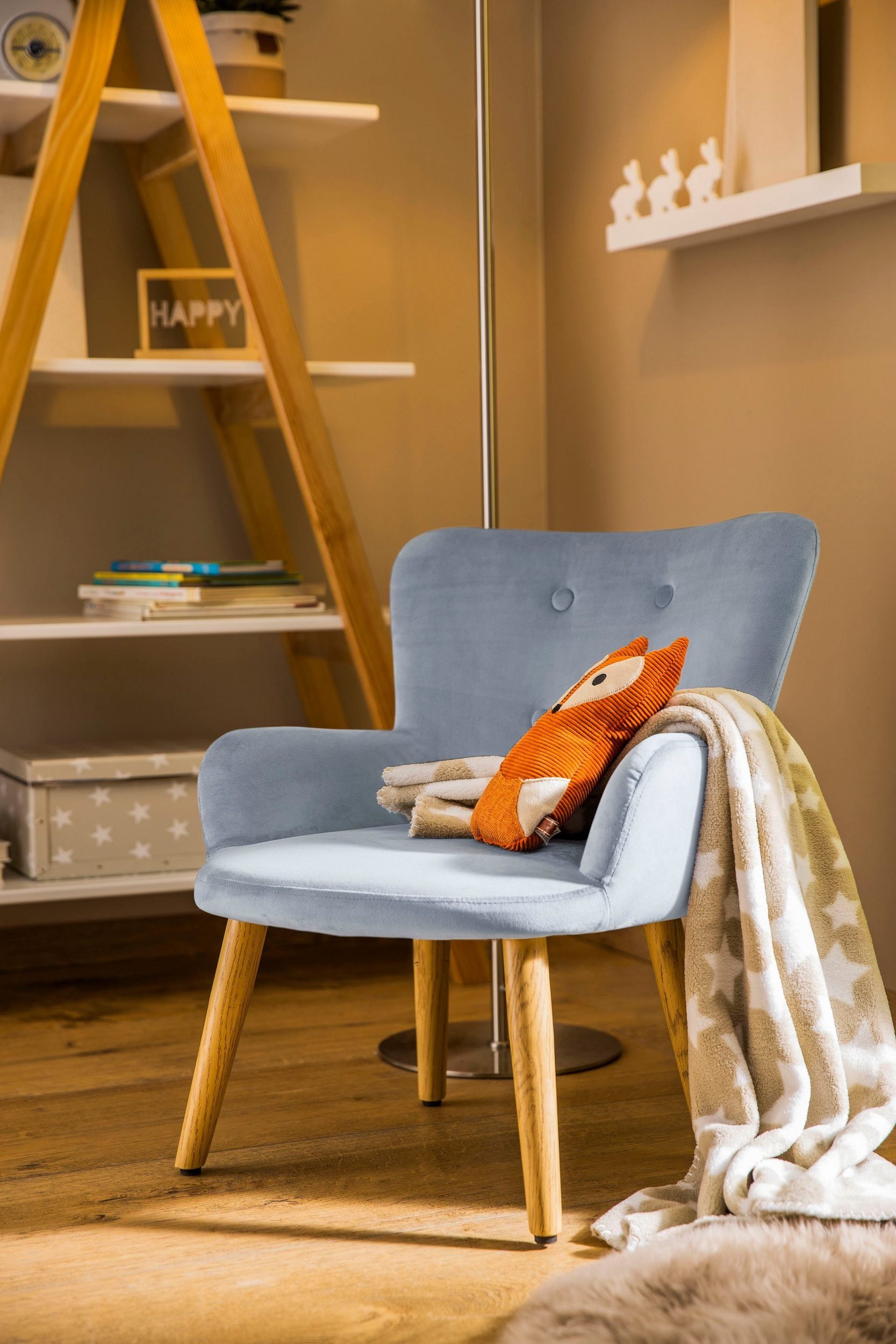 Chanel, Kindersessel im loft24 Eichen-Look Metallbeine Sessel modernen Design, im
