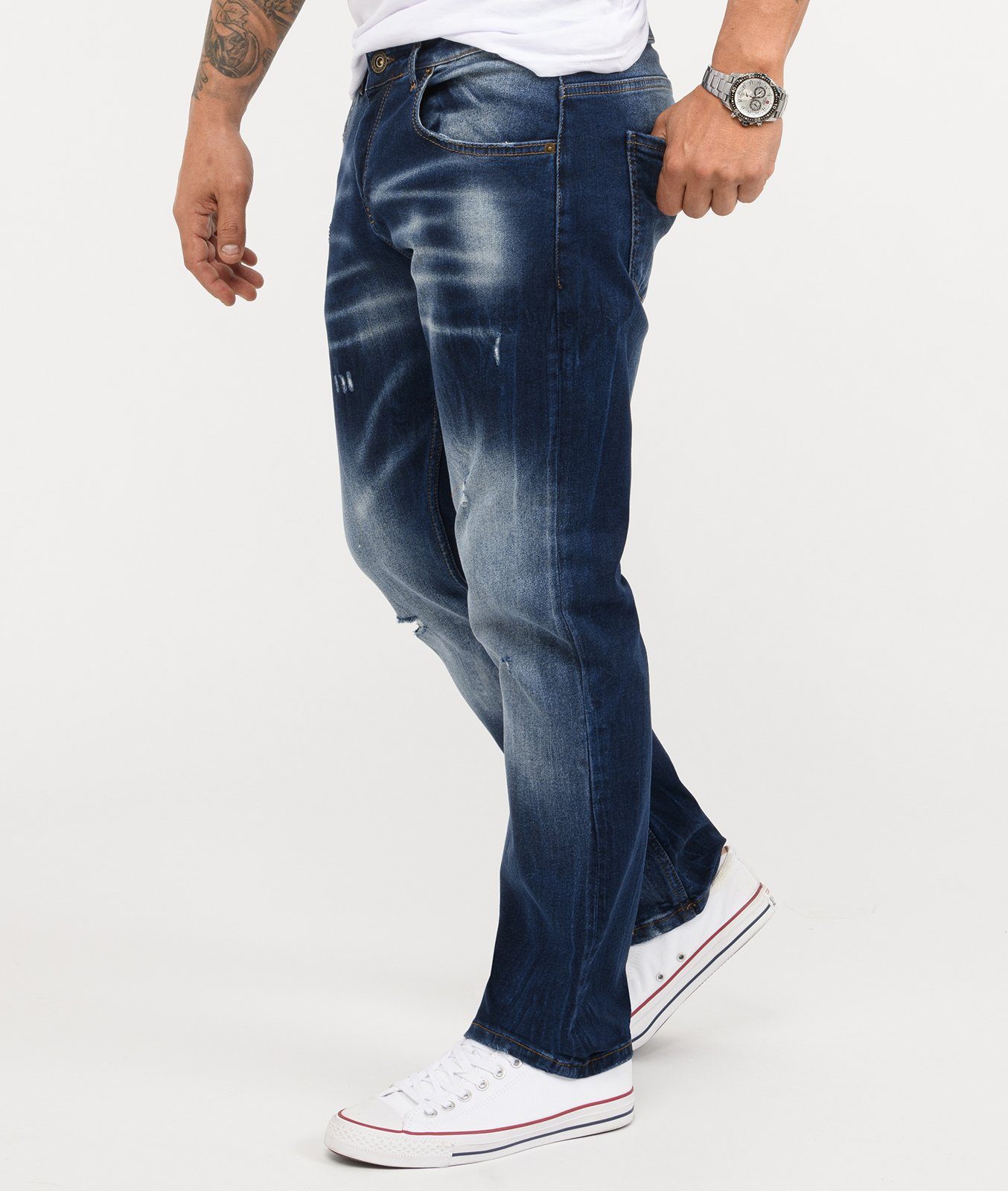 Rock Creek Regular-fit-Jeans Herren Jeans Stonewashed Dunkelblau RC-3113 günstig online kaufen