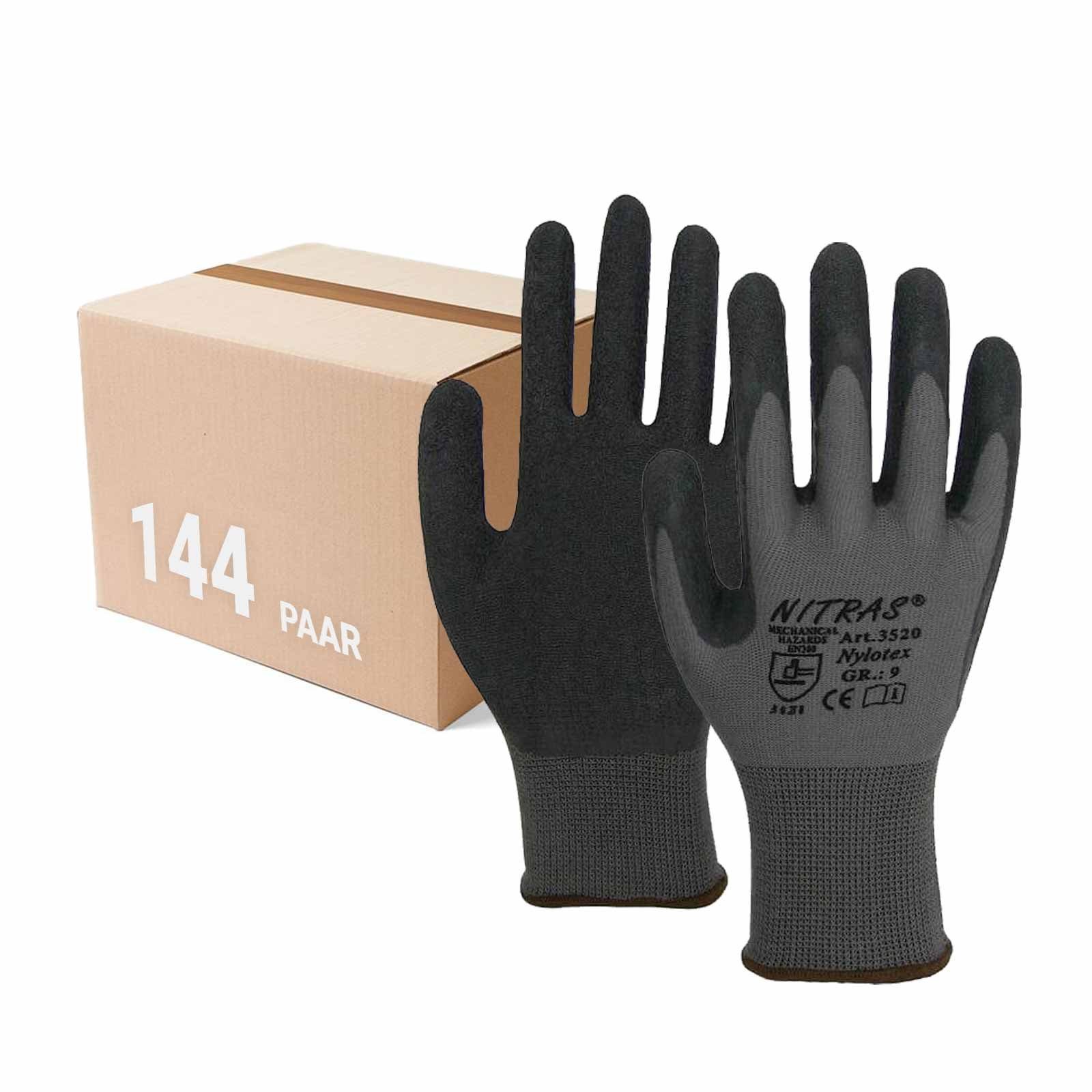 Nitras Latexhandschuhe NITRAS 3520 Nylotex Nylon-Latexhandschuhe, Arbeitshandschuhe -144 Paar (Spar-Set)