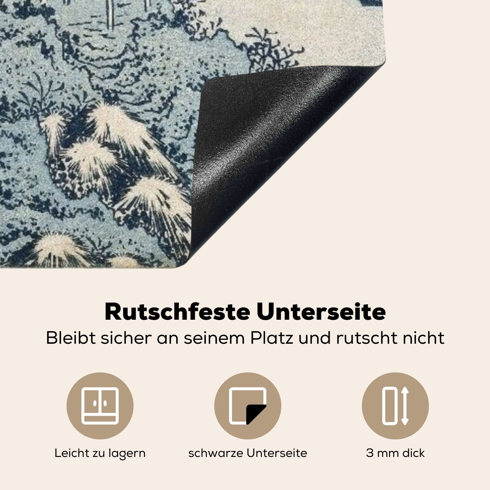 Hokusai, MuchoWow für Ceranfeldabdeckung, Katsushika Blick tlg), - cm, Vinyl, Gemälde von Fuji auf küche Berg Herdblende-/Abdeckplatte (1 Arbeitsplatte 78x78 den