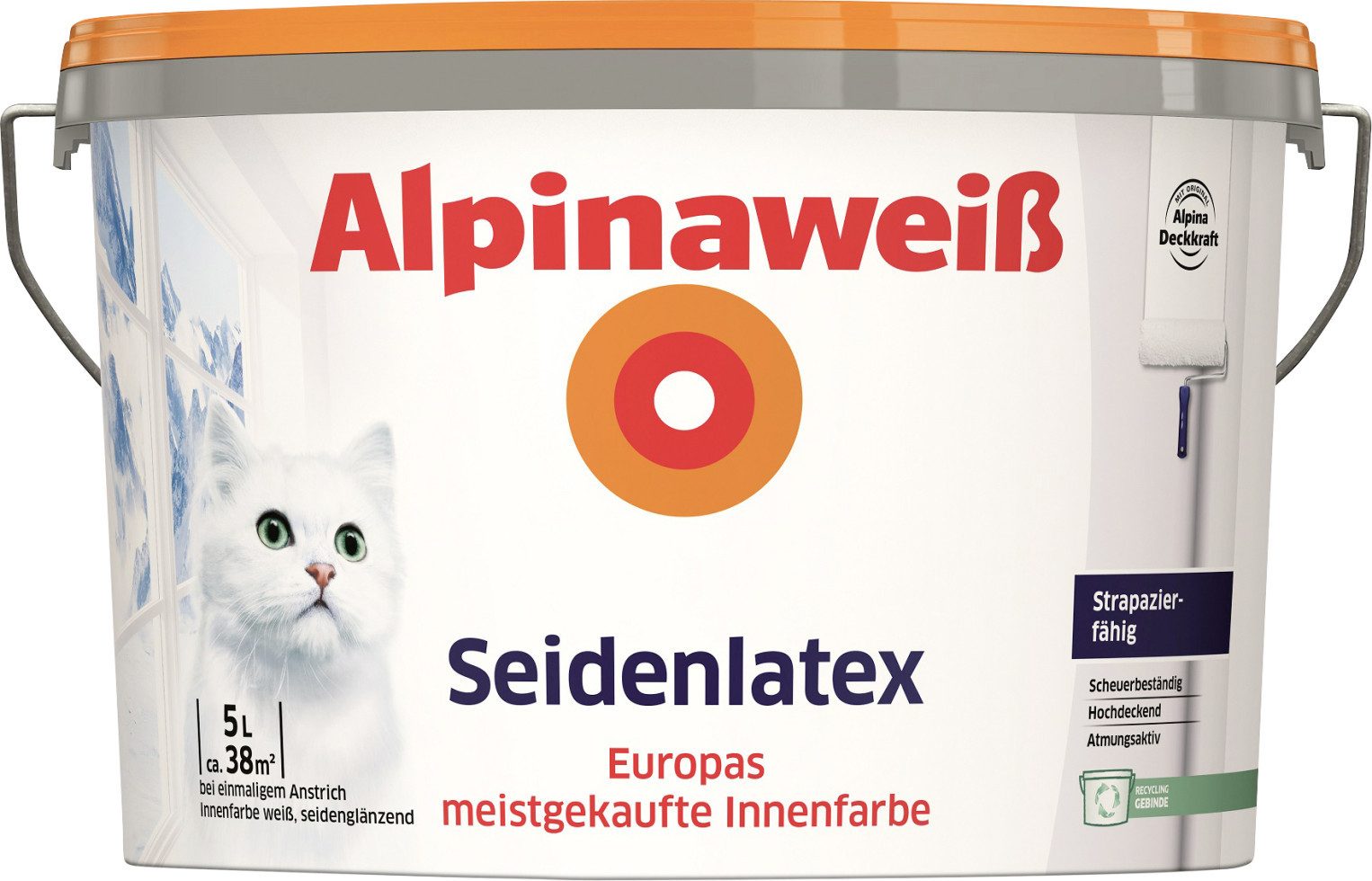Alpina Wandfarbe Alpina Seidenlatex Alpinaweiß 5 L seidenglänzend