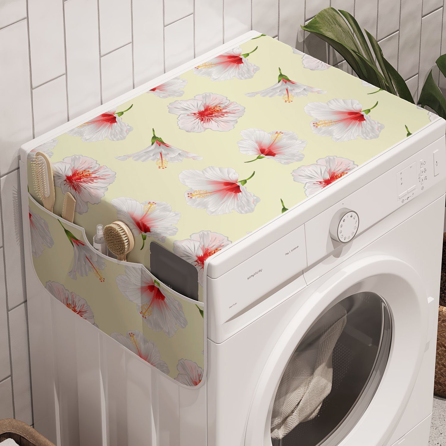 Abakuhaus Badorganizer Anti-Rutsch-Stoffabdeckung für Waschmaschine und Trockner, Blumen Tropical Hibiscus Petals