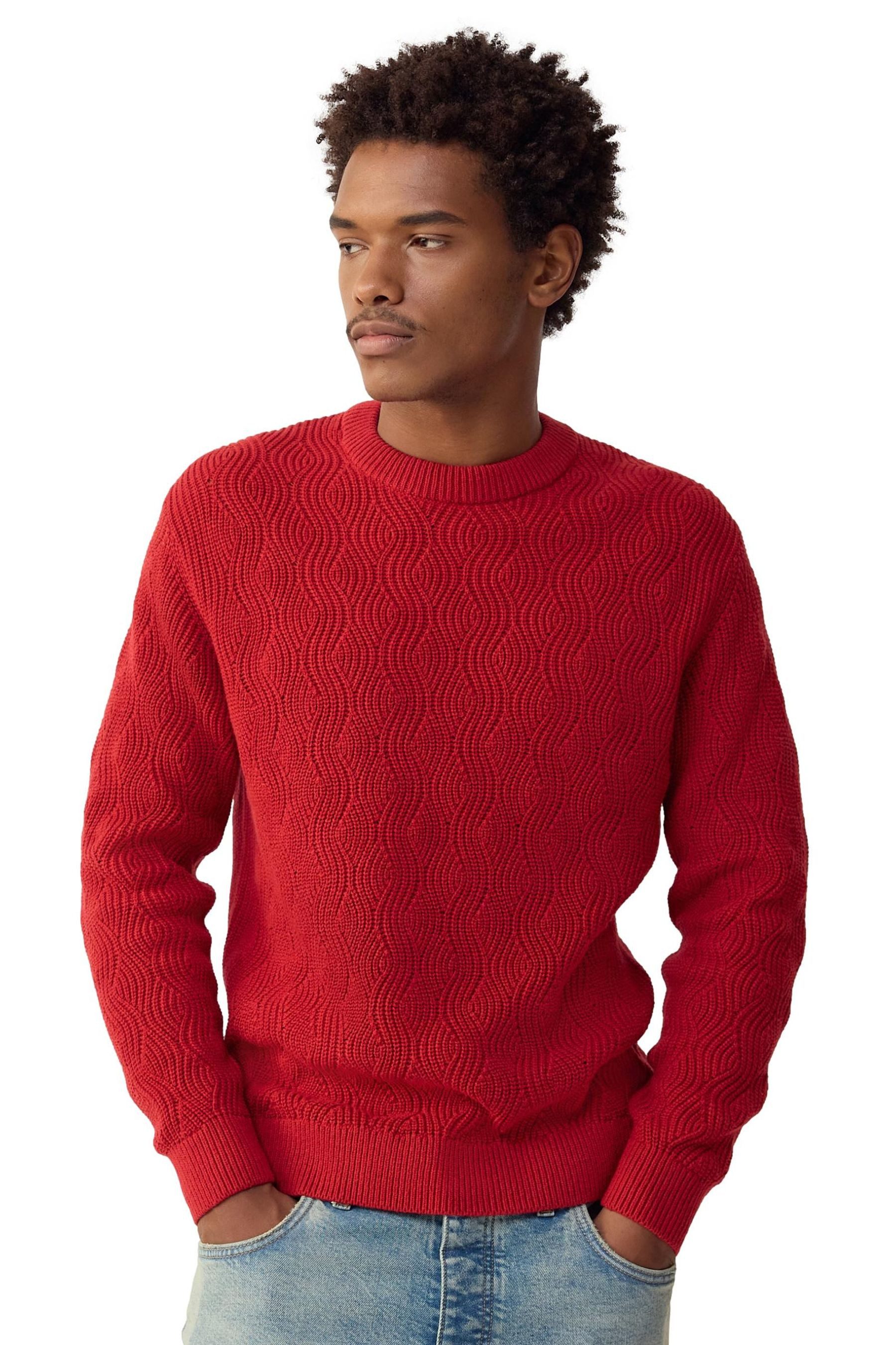 Rundhalspullover Regular Fit Pullover mit Zopfmuster in Wellenform