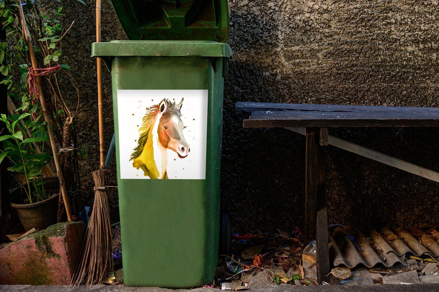 MuchoWow Wandsticker Pferd Mädchen - Container, - Gelb Polka - Kinder - Mülleimer-aufkleber, - Abfalbehälter Sticker, Mülltonne, St), (1 Mädchen dots