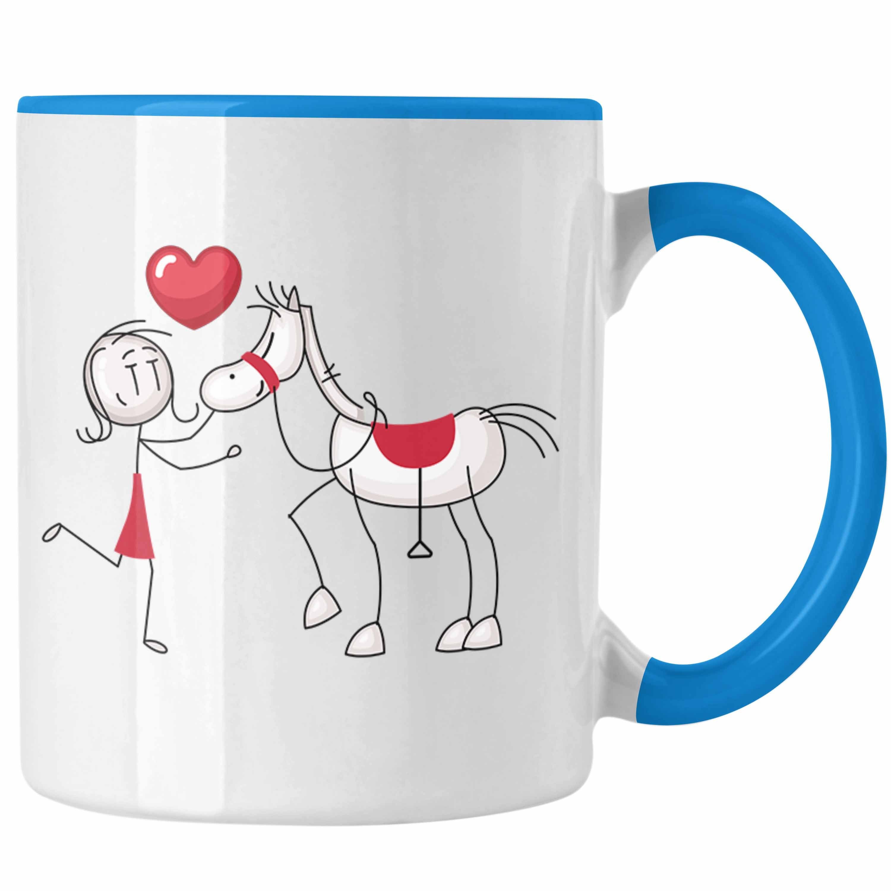 Tasse Geschenkidee Pferdeliebhaber Tasse Blau Kaffee-Becher Geschenk Trendation Reiterin für