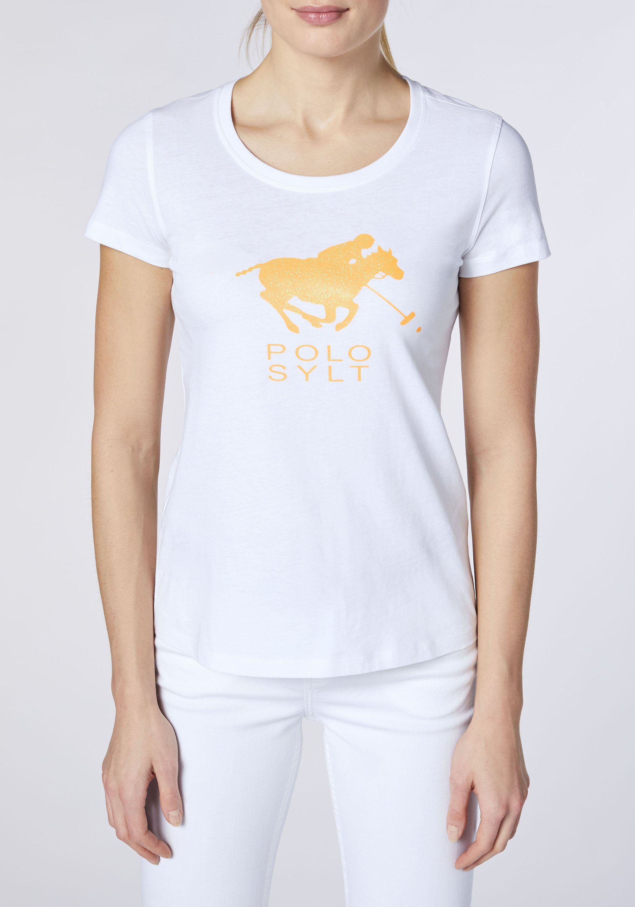 Polo Sylt Print-Shirt in Bright White figurbetonter Passform