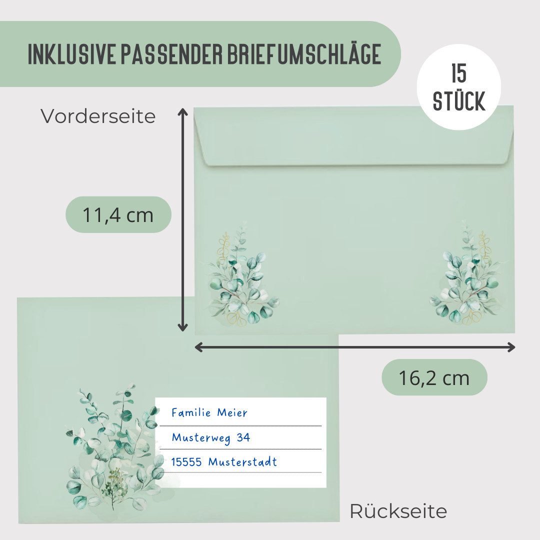 Things of Happiness Dankeskarte 15 Dankeskarten inkl. Briefumschläge, Dankeskarten Set, Dankeskarte Hochzeit Taufe Geburt