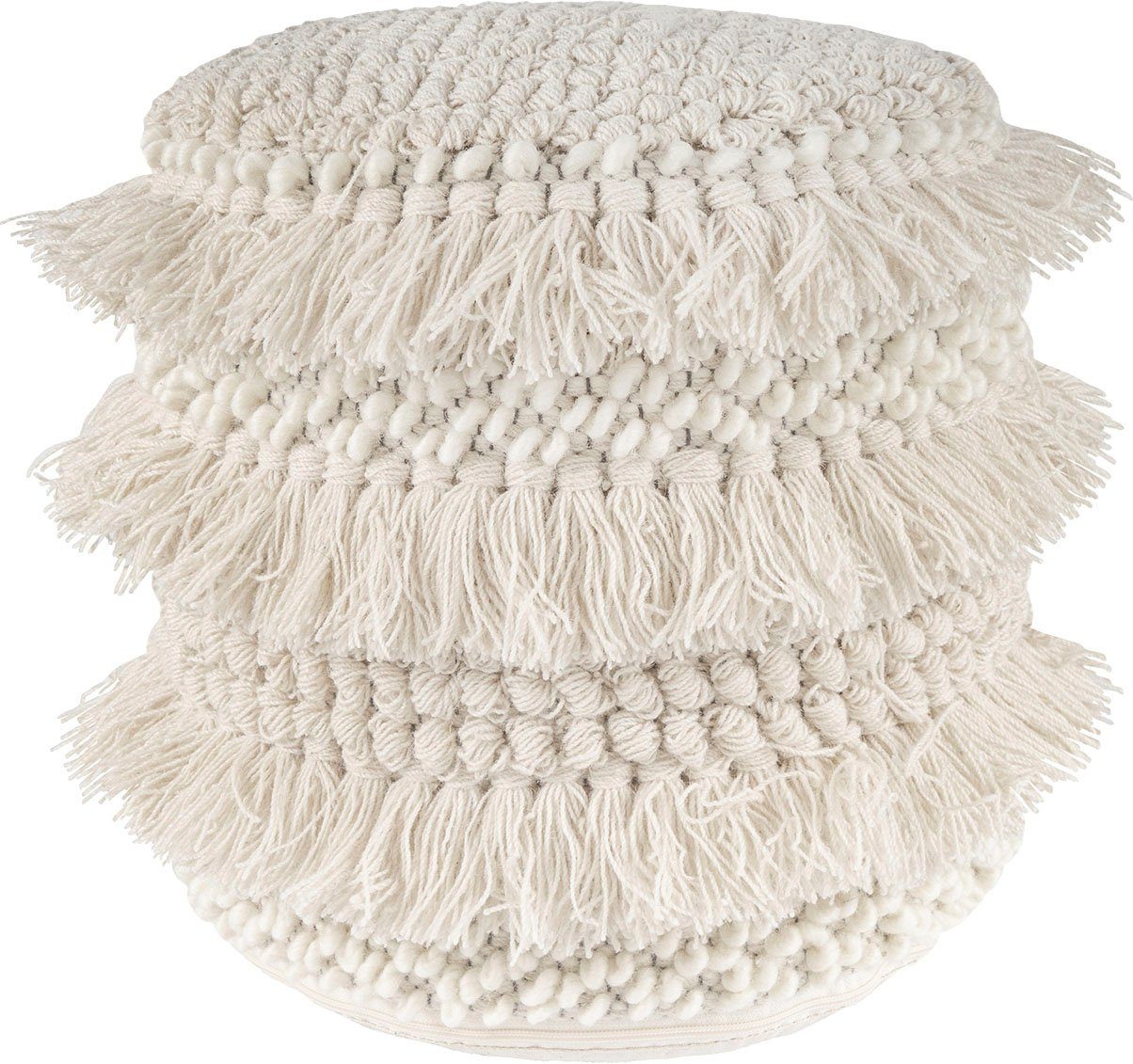 Pouf Bohist 325 35cm x 35cm, Strukturen mit Fransen und Quasten