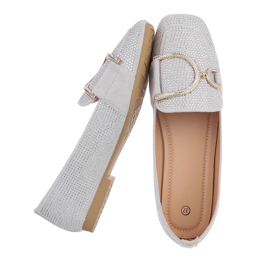 Ital-Design Elegante Loafers mit Schnalle für Damen - Bequem und stilvoll Slipper (91261590) Blockabsatz Mokassins in Grau