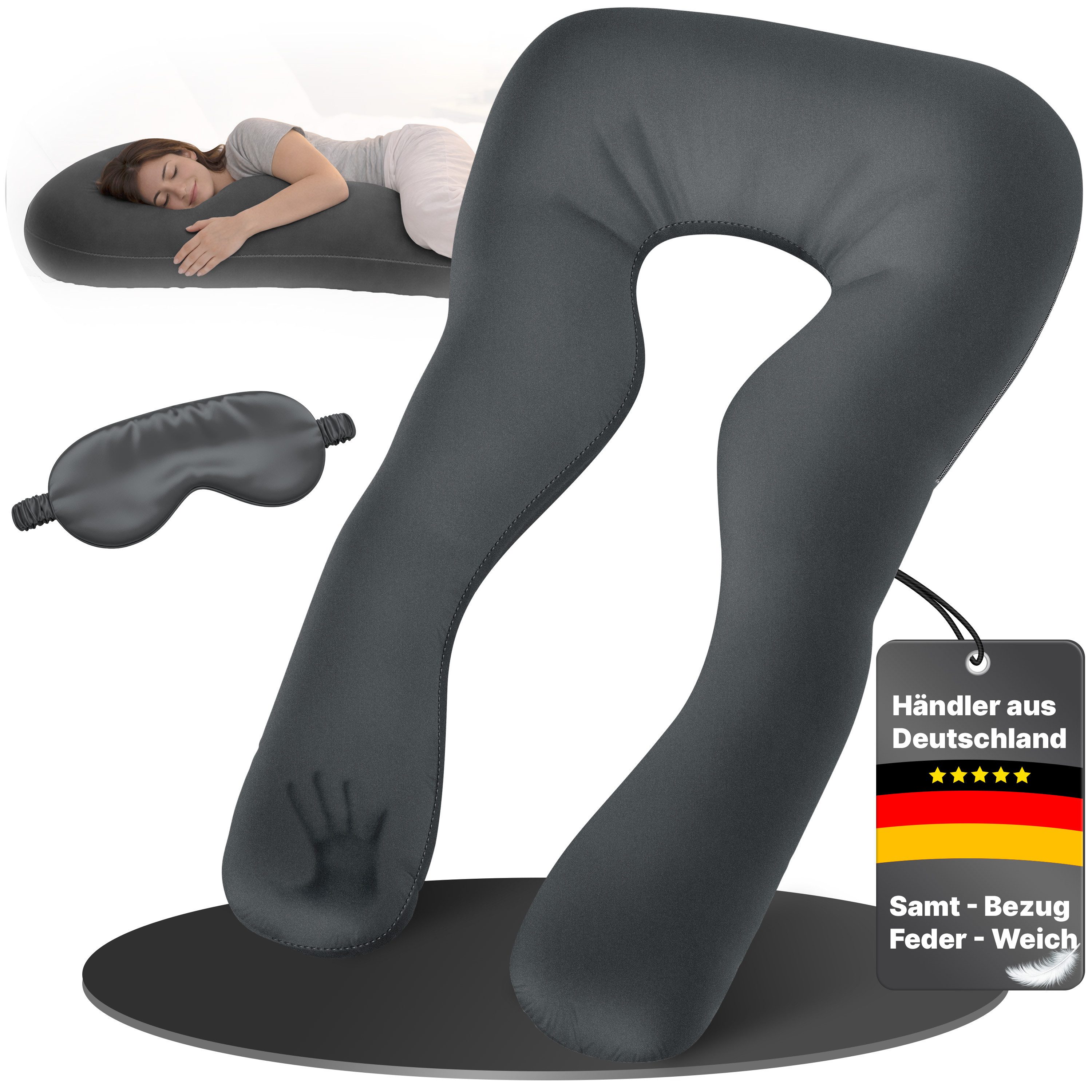 ELONEO Seitenschläferkissen XXL - Multifunktionskissen mit Bezug, formstabil, druckentlastend, bequem