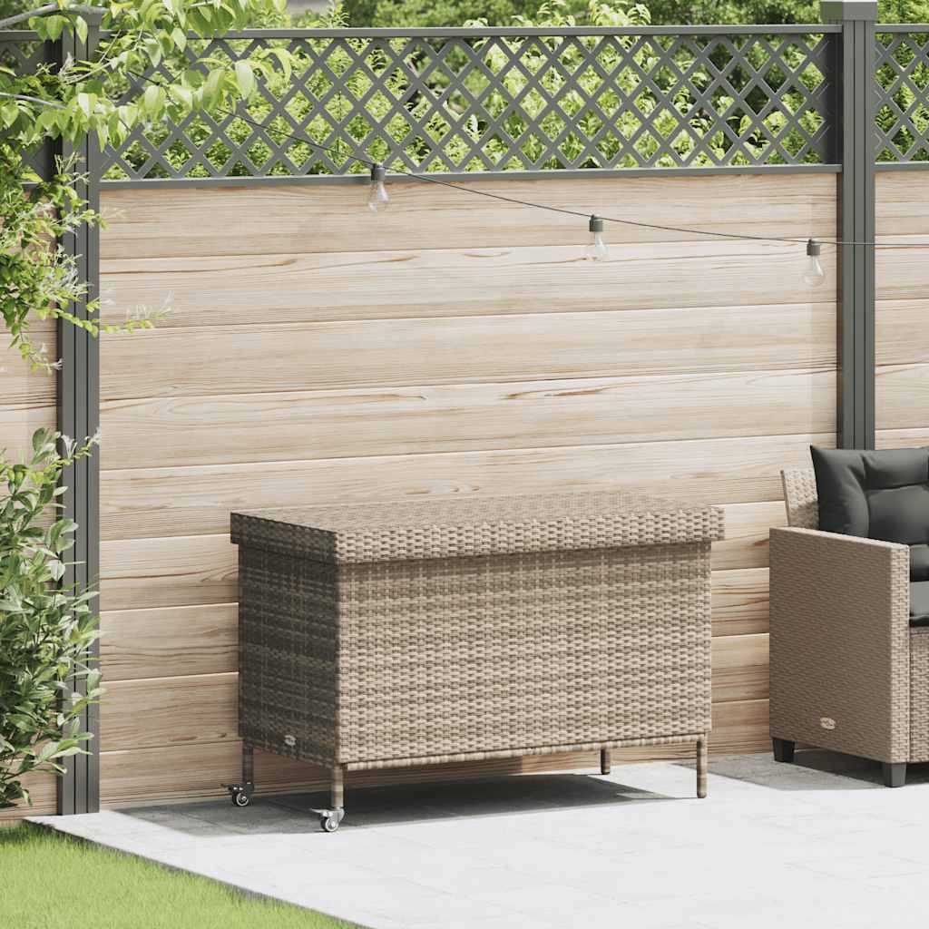 vidaXL Gartenbox Gartentruhe mit Rollen Hellgrau 110x55x73 cm Poly Rattan