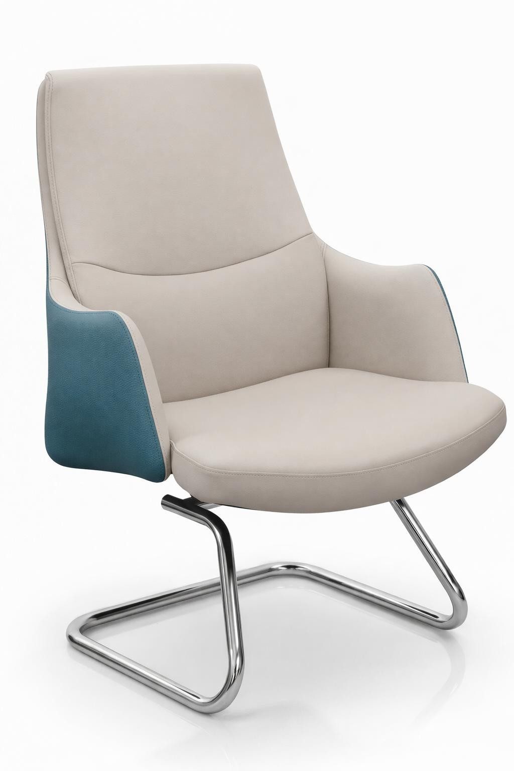 Xlmoebel Besucherstuhl Beige und blauer Leder-Besuchersessel auf Cantilever-Gestell, Made in Europa