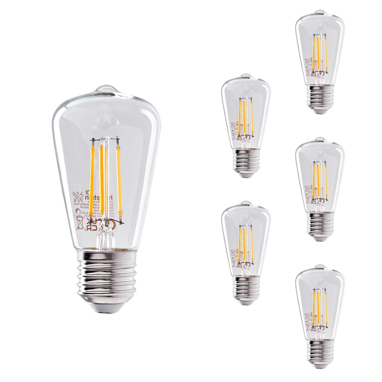 hofstein LED-Leuchtmittel 6er Set Glühbirne Warmweiß 5 Watt 500 Lumen, E27, 2700 Kelvin, Filament – Bild 2 von 4