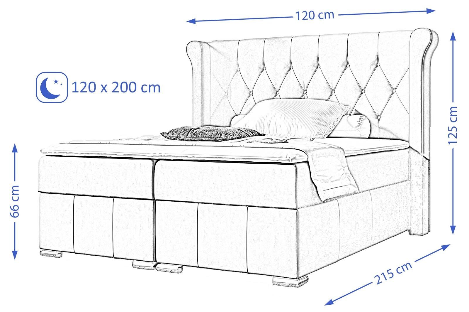2 Bettkäasten, Beautysofa Federn), Boxspringbett auf gesteppt mit (mit Bonnellfederkernmatratzen, gepolstert mit und Topper, automatische Kopfteil Massi