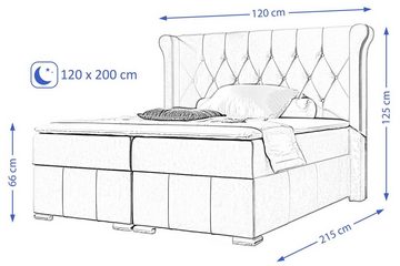 Beautysofa Boxspringbett Massi (mit 2 Bettkäasten, Bonnellfederkernmatratzen, mit Topper, mit automatische auf Federn), Kopfteil gesteppt und gepolstert