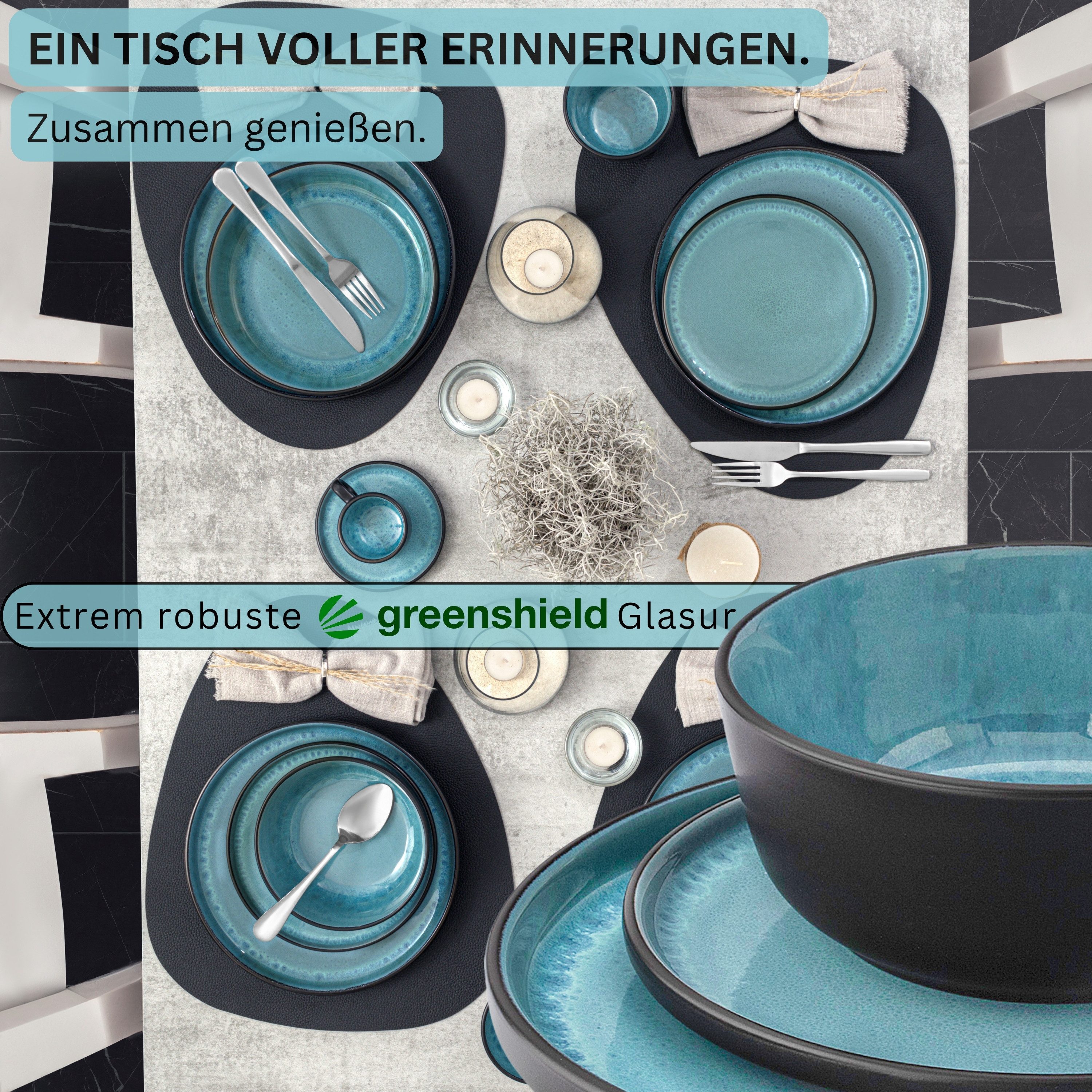 SÄNGER Tafelservice Granada Geschirrset (18-tlg), 6 Personen, Steingut, Blau, Handmade, Erweiterbar, VALUE COLLECTION