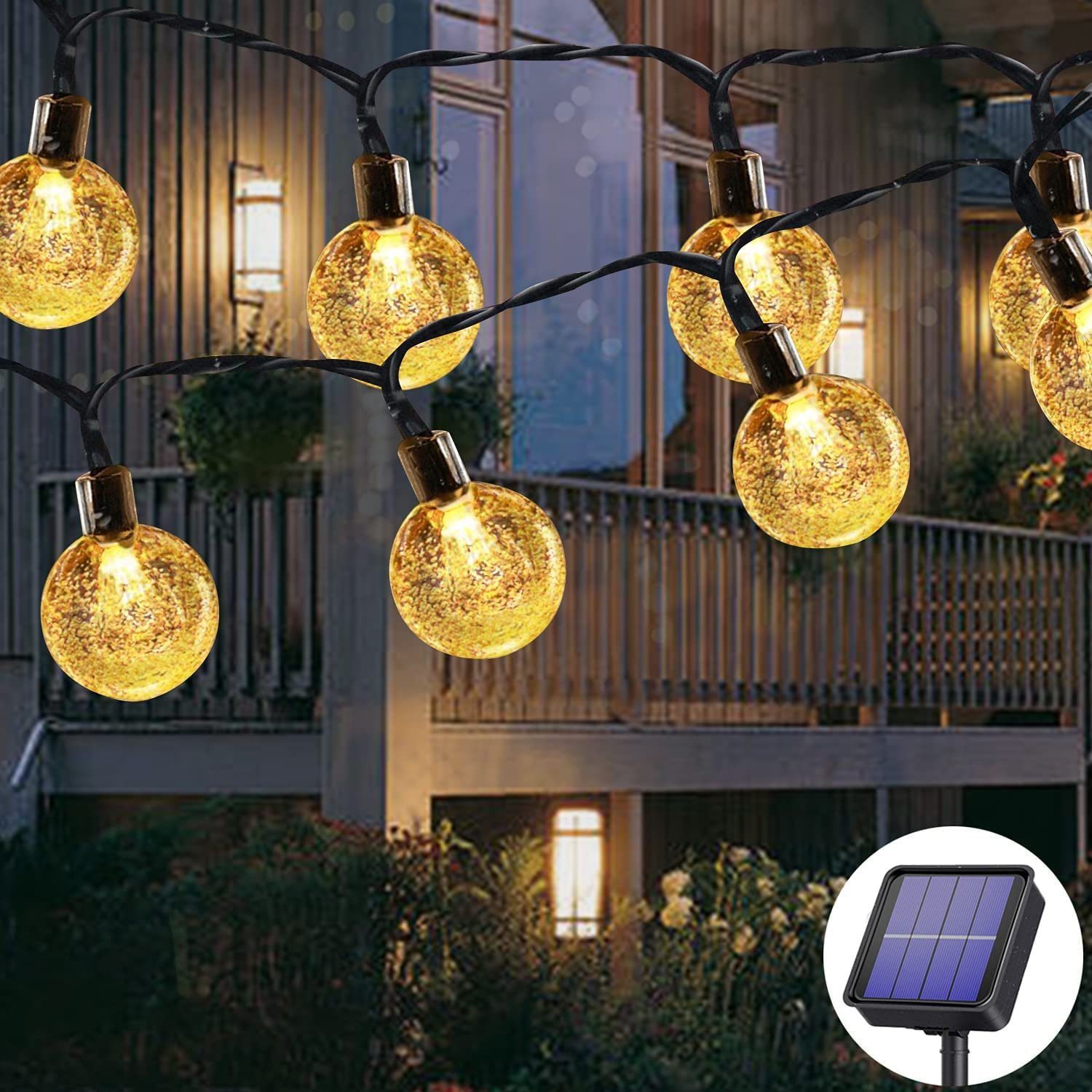 Oneid LED Solarleuchte Solar Lichterkette Außen,Kugellampe,warmweiß,60LED 11M,für Partys