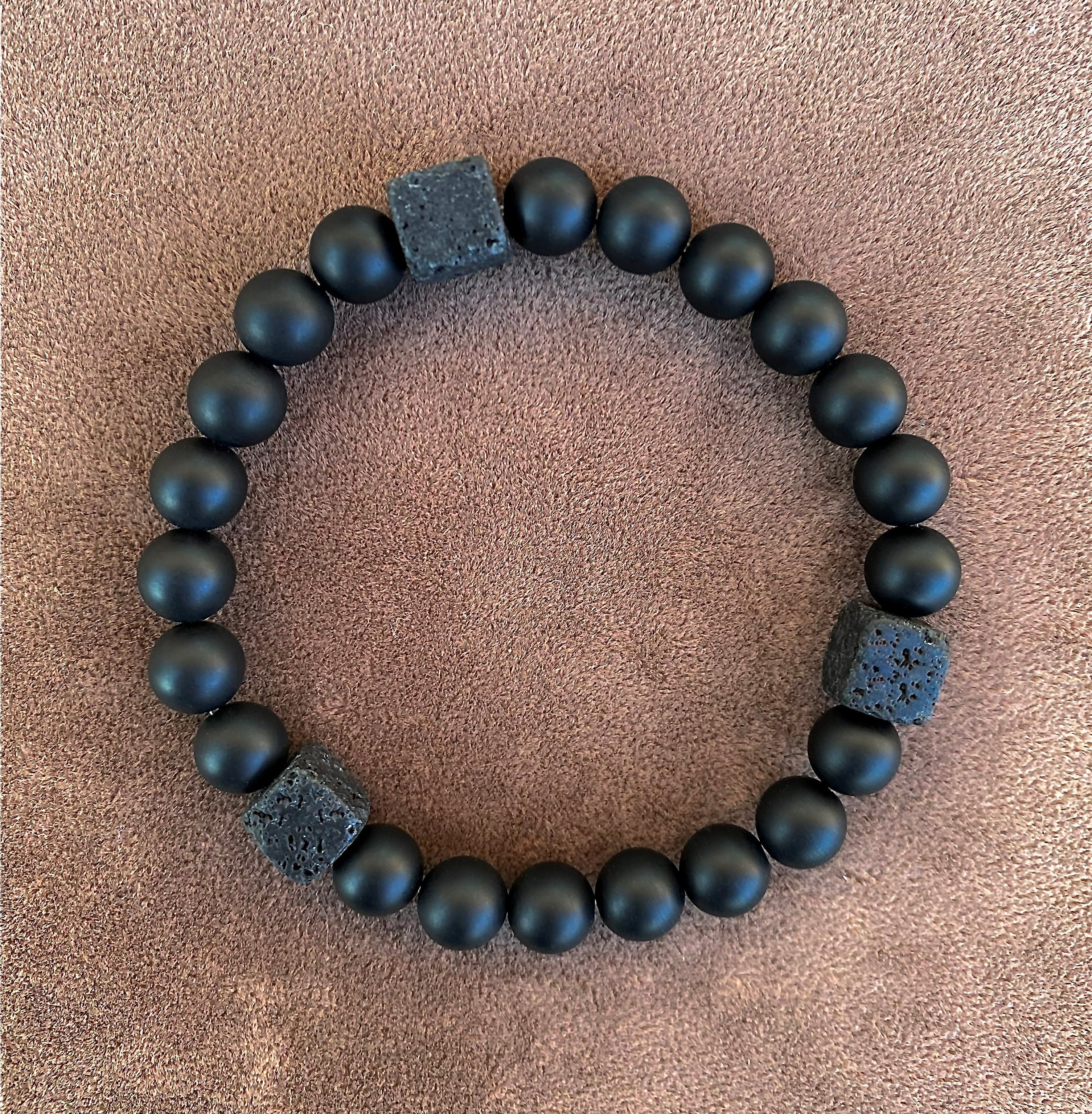 NAHLE Perlenarmband Naturstein Onyx Lavastein Energie Balance Armband (inklusive Geschenkbox), elastisches reißfestes Band | Perlenarmbänder