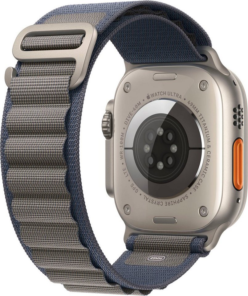 Apple Watch Ultra 2 GPS 49 mm + Cellular Titanium Small Smartwatch (4,9 cm/1,92  Zoll, Watch OS 10), Alpine Loop