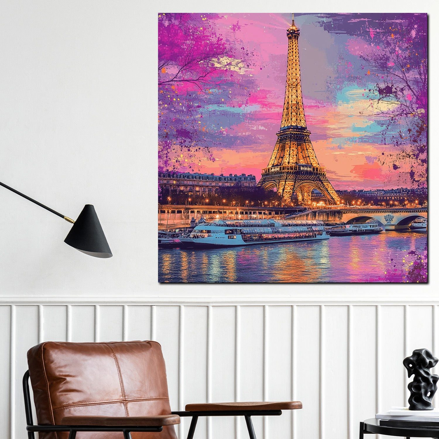 Artedinoi Leinwandbild Abstrakt Paris Eiffelturm Seine Pop Art bunt Leinwandbild Wandbild XL, Eiffelturm an der Seine, bunt