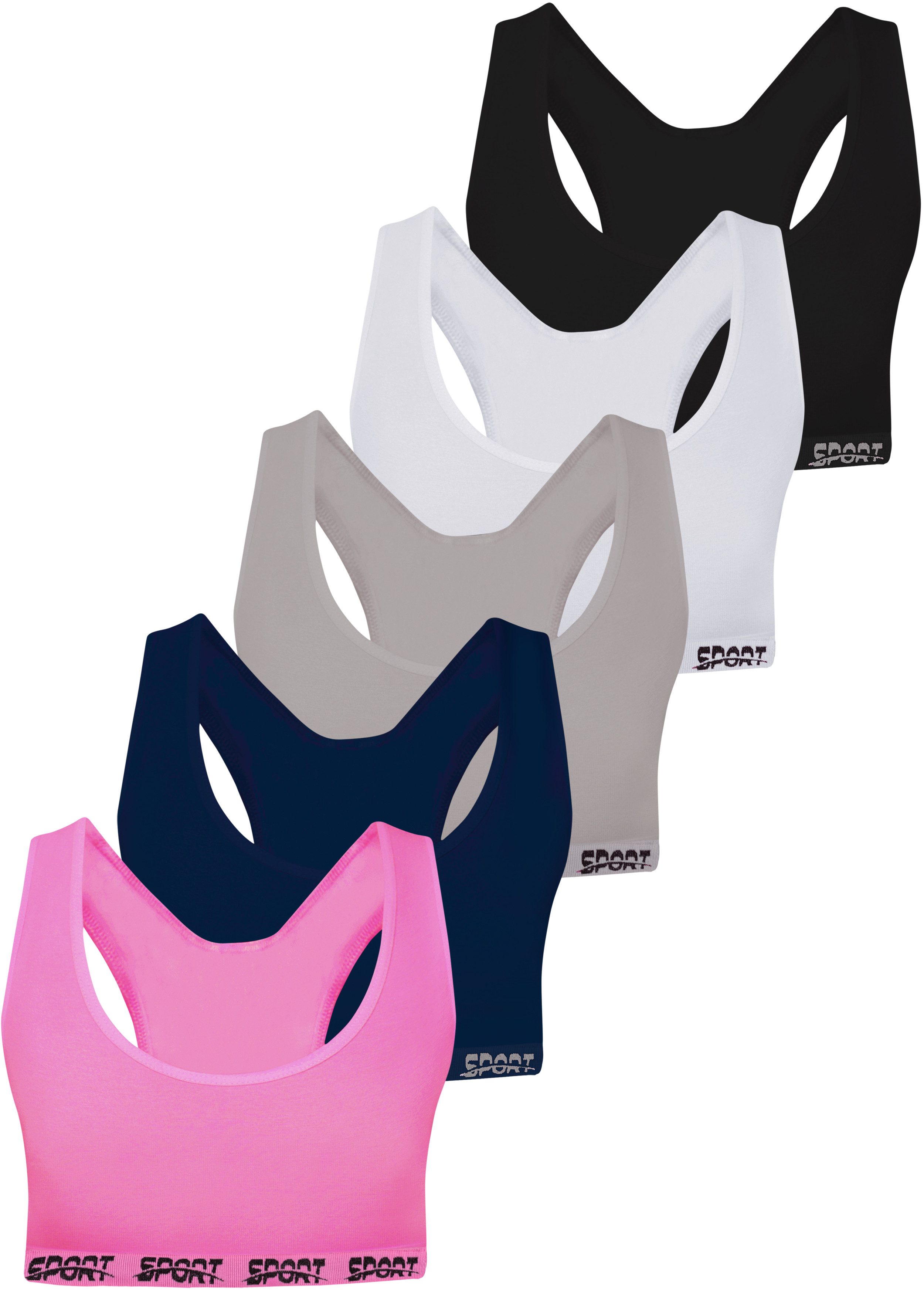 LOREZA Bustier 5er Set Mädchen Bustier - Sport Mikrofaser - Bunt (Set, 5-tlg., 5er-Pack)