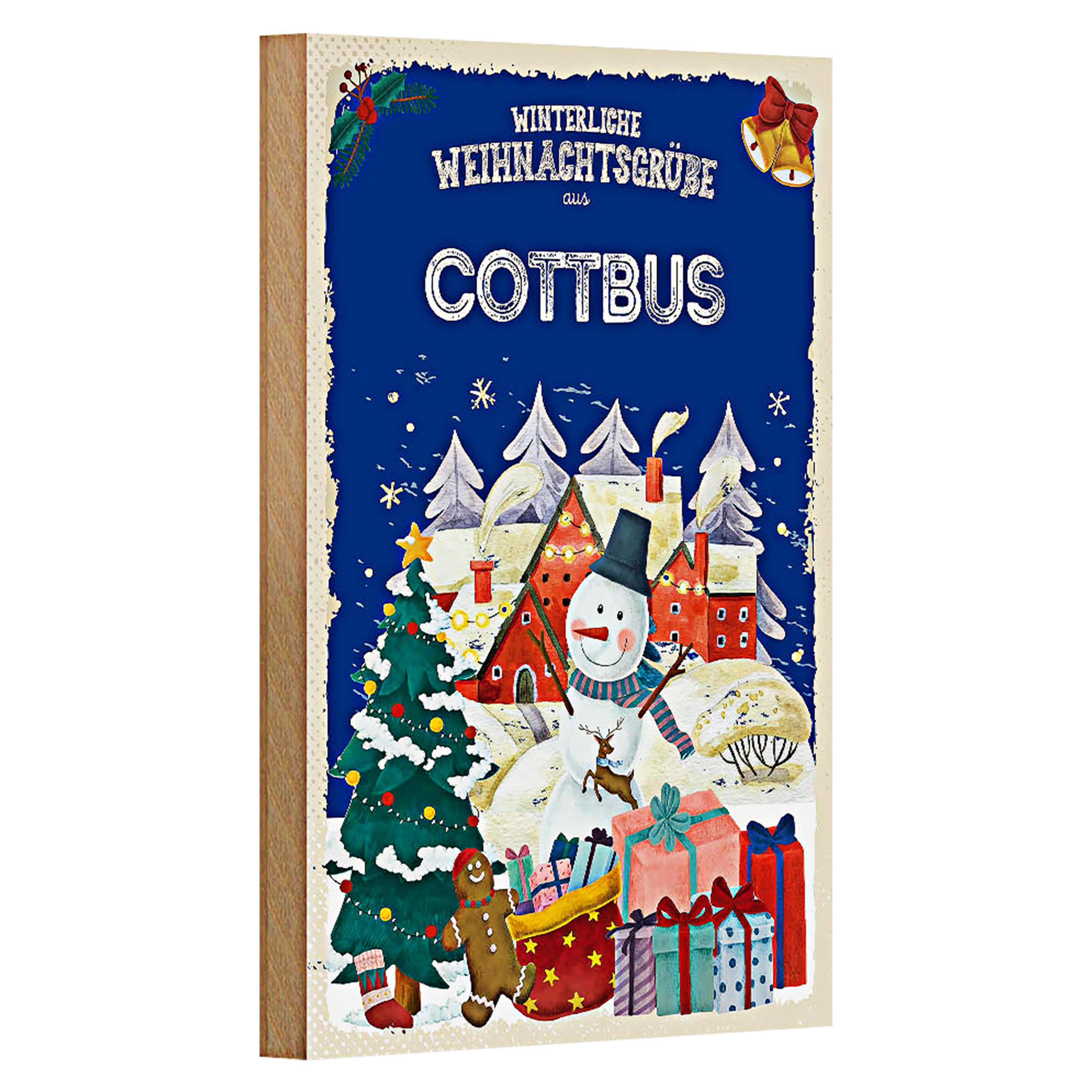 Roomando Holzbild Weihnachtsgrüße aus COTTBUS 12x18cm