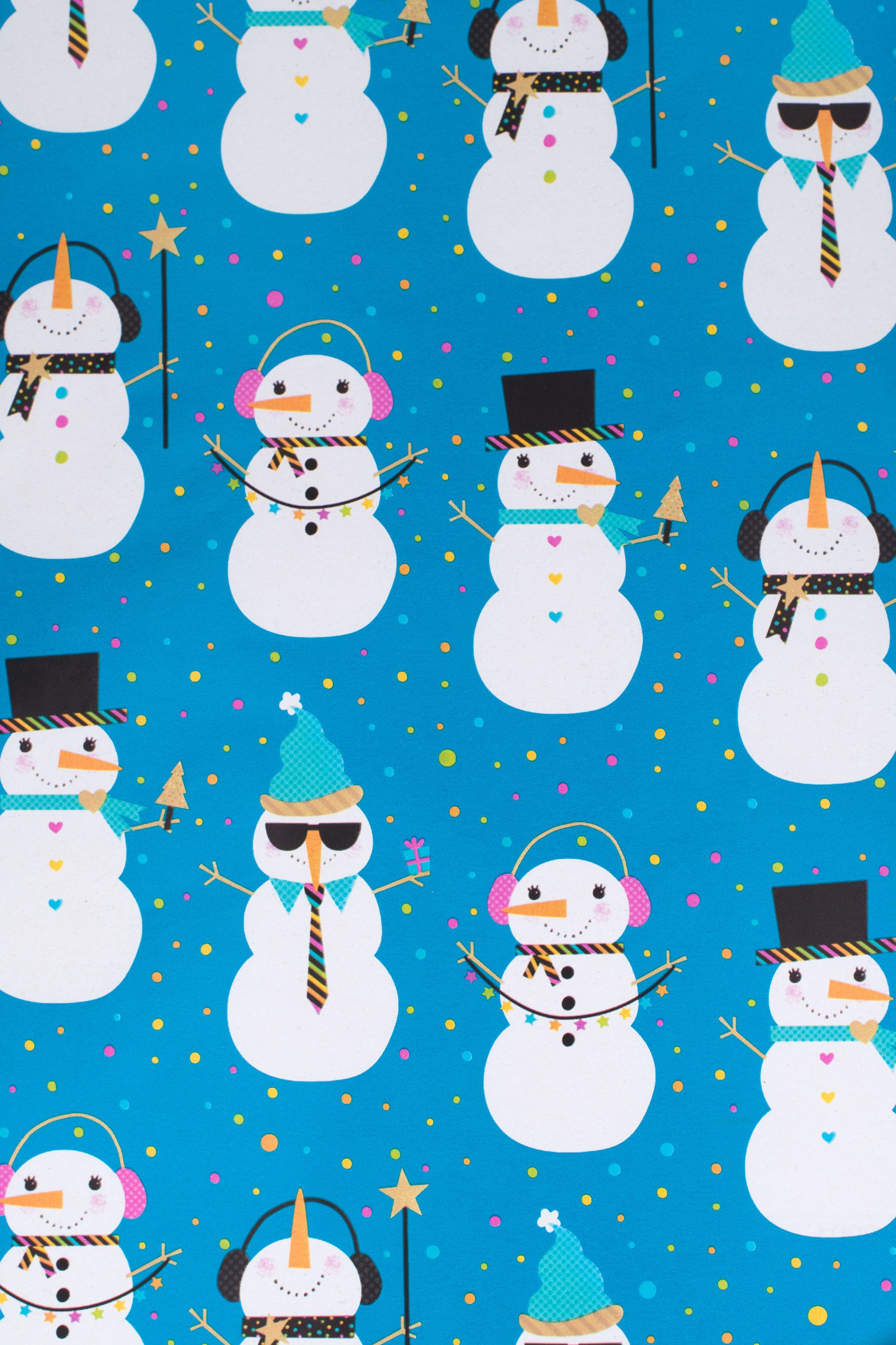 Star Geschenkpapier, Geschenkpapier coole Schneemänner Motiv 70cm x 2m Rolle Blau / Weiß