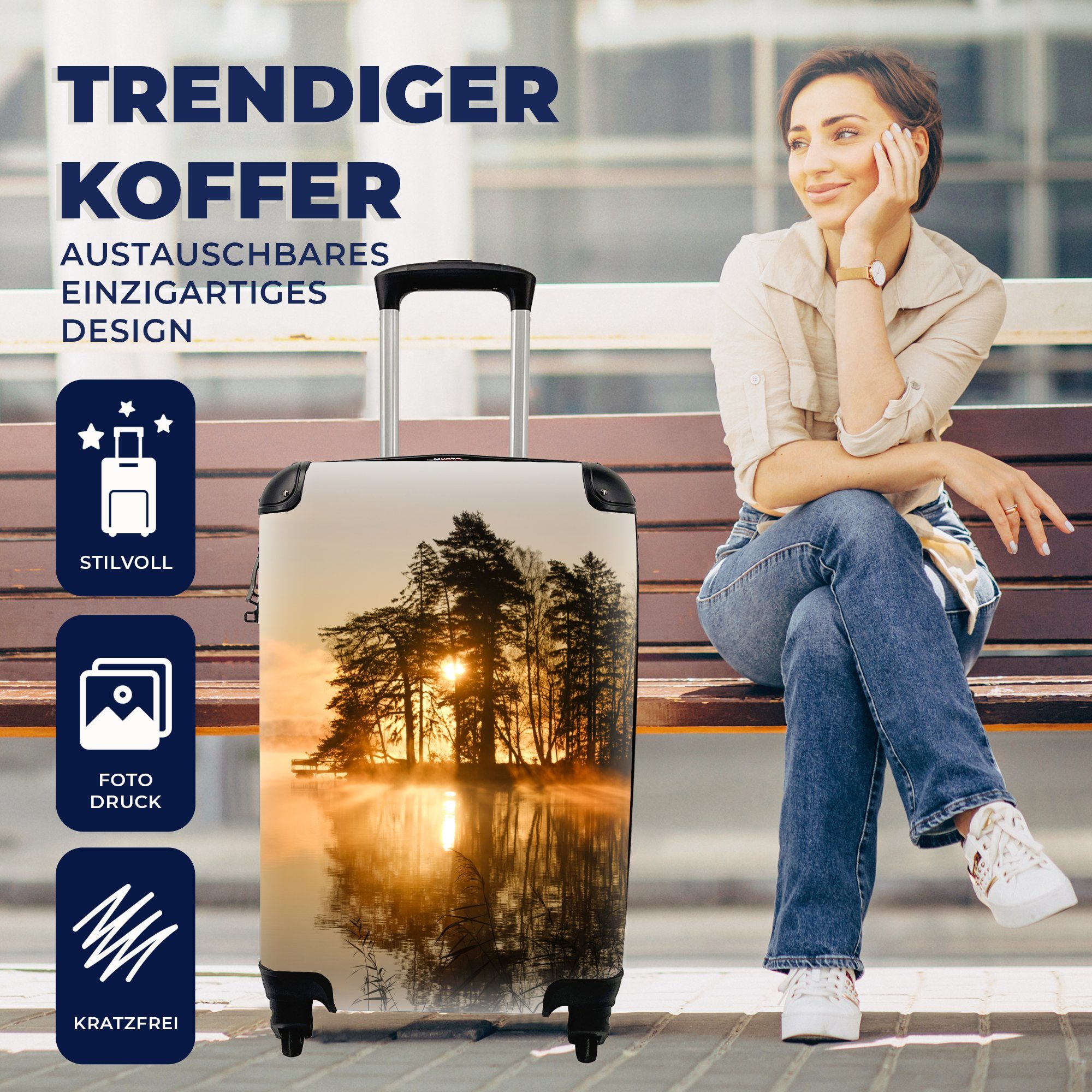 Handgepäckkoffer für 4 - Trolley, Handgepäck Sonne Herbst Reisekoffer mit Wasser, Rollen, MuchoWow - Reisetasche Ferien, rollen,