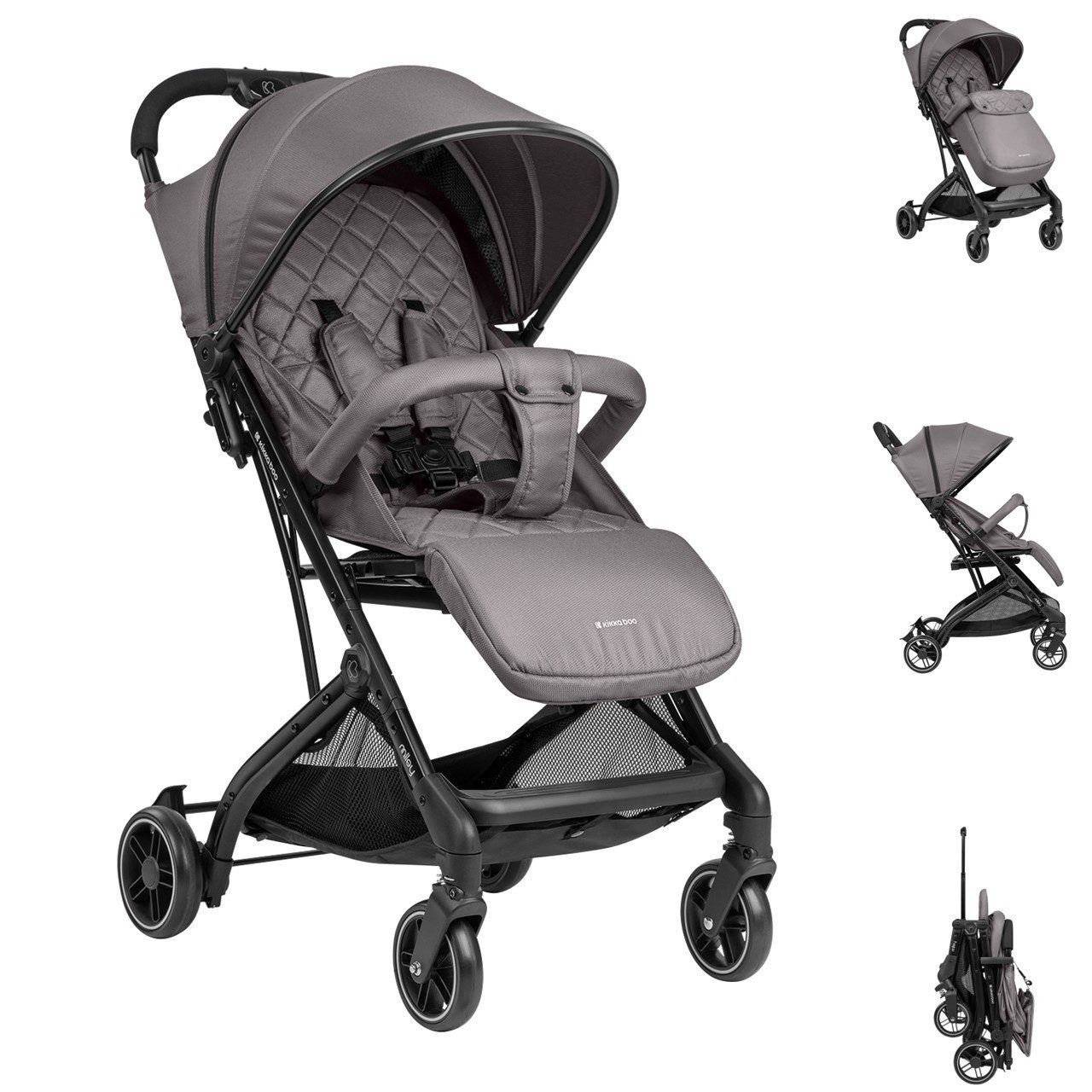 Kikkaboo Kinder-Buggy Коляски Miley mit Fußsack, Fußstütze verstellbar, klappbar, Korb