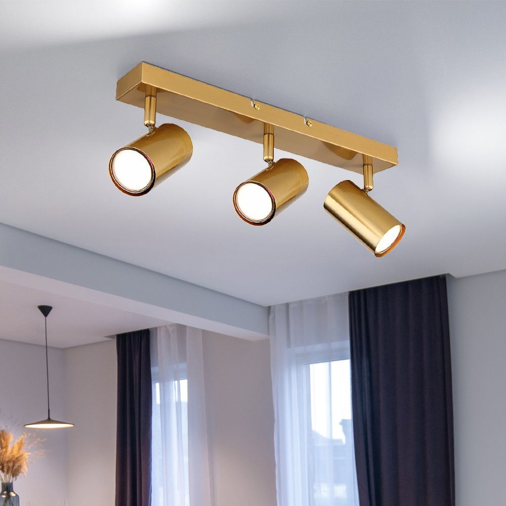 GLOBO LIGHTING Deckenleuchte, Leuchtmittel nicht inklusive, Deckenleuchte Wohnzimmerlampe Metall Gold 3 Flammig Spots beweglich