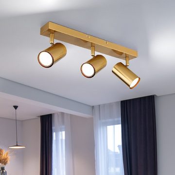Globo LED Deckenspot, Leuchtmittel nicht inklusive, Deckenleuchte Wohnzimmerlampe Metall Gold 3 Flammig Spots beweglich