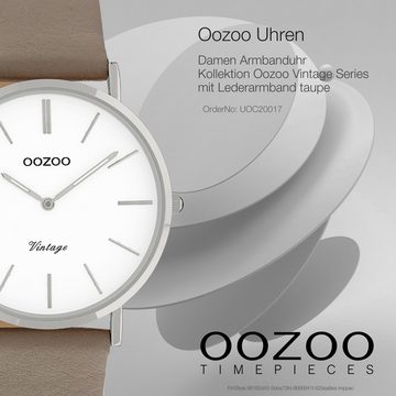 OOZOO Quarzuhr Oozoo Damen Armbanduhr Vintage Series, (Analoguhr), Damenuhr rund, mittel (ca. 36mm) Lederarmband taupe, braun
