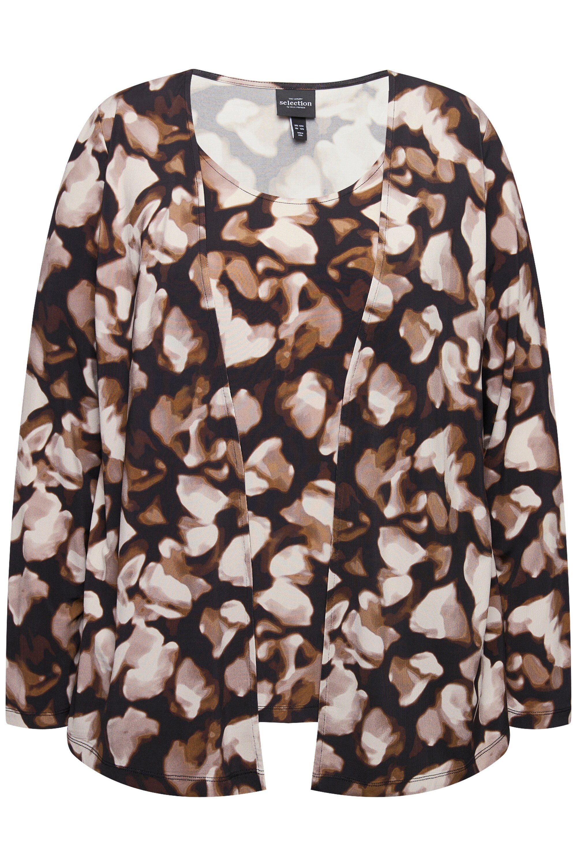 Ulla Popken Longshirt 2-in-1-Slinkyshirt bedruckt Rundhals Langarm
