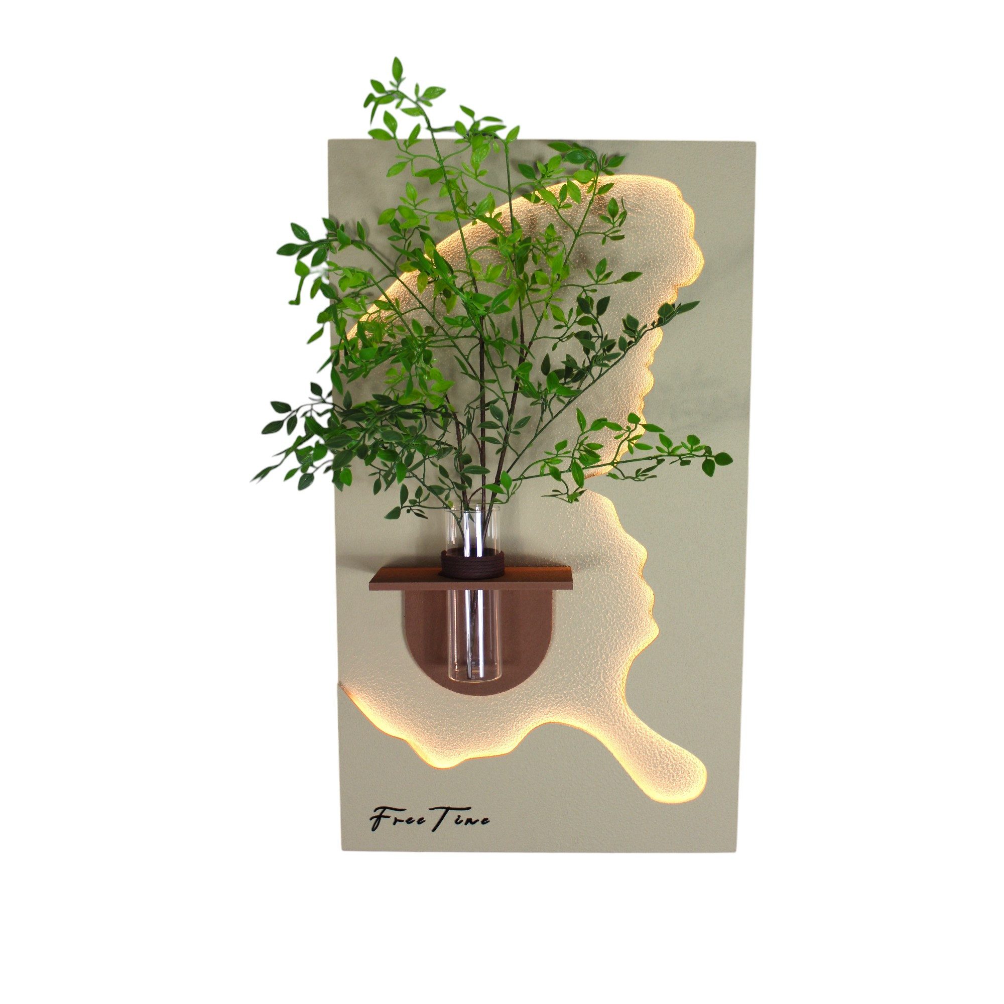 Arnusa LED-Bild 3D Wandbild mit LED-Beleuchtung & dekorativer Glasvase, Baum, Wanddeko Wandskulptur Wohnzimmerdeko