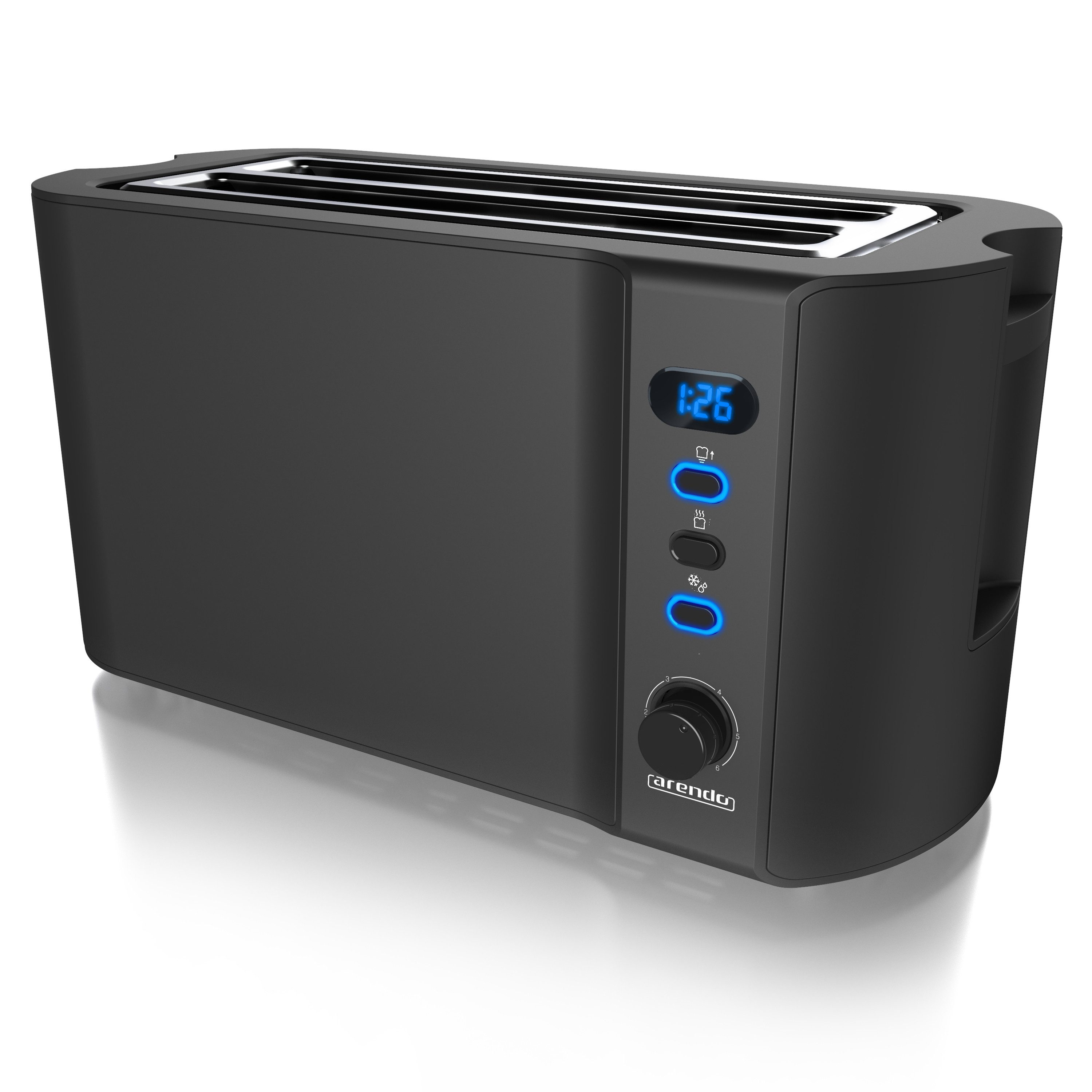 Arendo Toaster Langschlitz, Display mit Restzeitanzeige, Krümelschublade, Edelstahl, 2 lange Schlitze, für 4 Scheiben, Wärmeisolierendes Gehäuse mit Brötchenaufsatz, Defrost Funktion