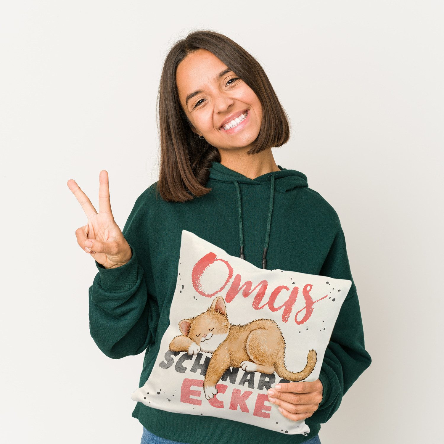 speecheese Dekokissen Orange Katze Kissen mit Spruch Omas Schnarchecke