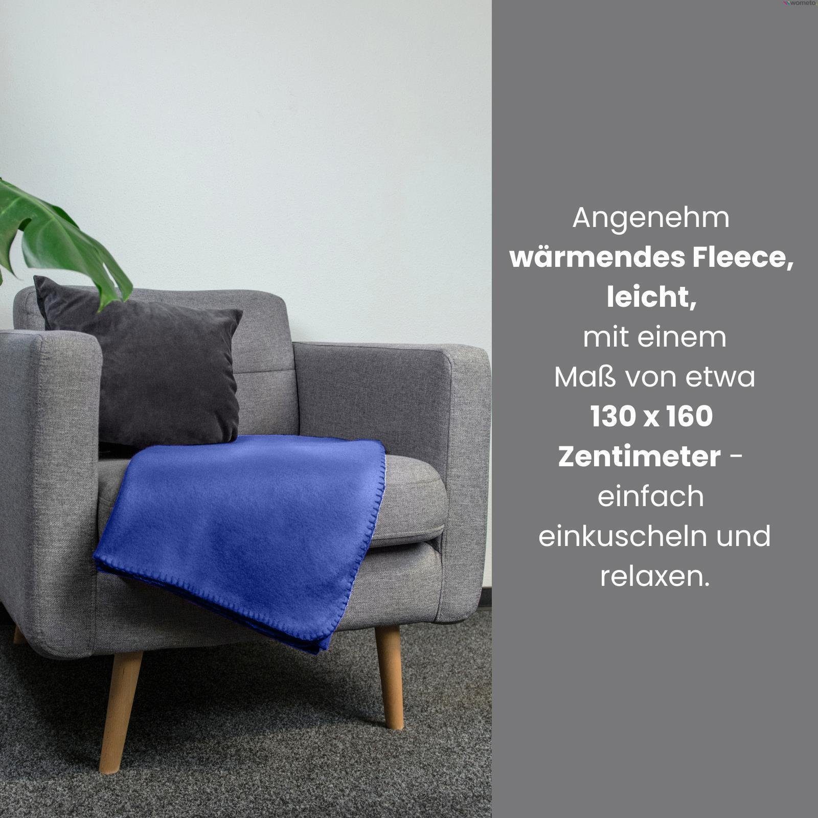 Set Wohndecke Kettel-Einfassung mit (3er Anti-Pilling Polar-Fleece, & wometo, Fleecedecken) dunkelblau