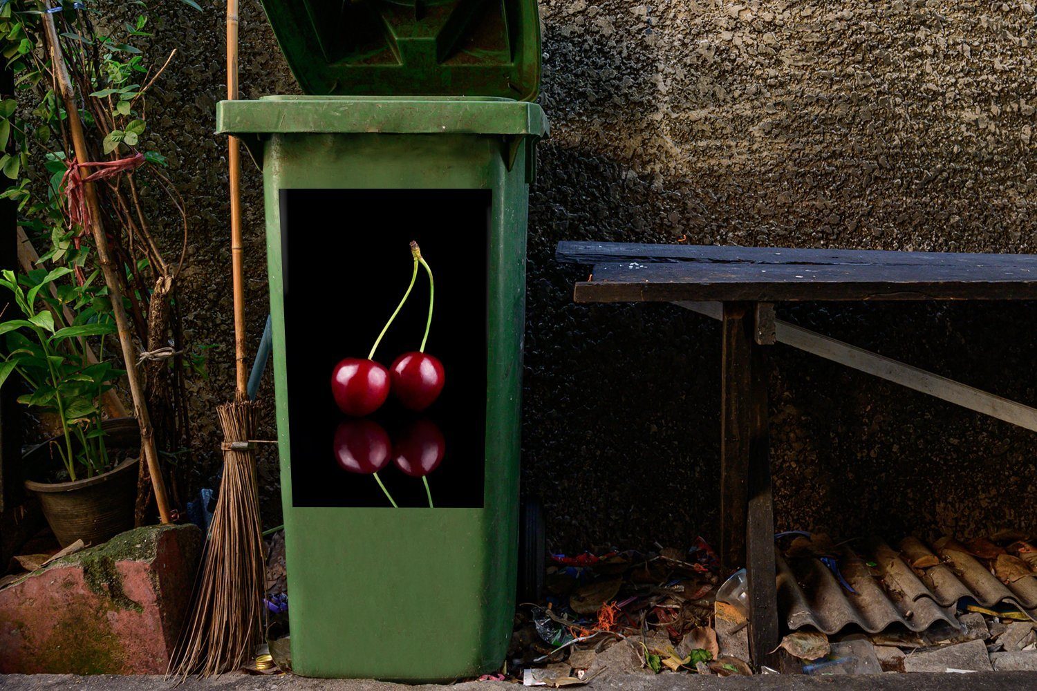 - Reflexion Wandsticker Sticker, (1 St), MuchoWow Container, Mülleimer-aufkleber, Obst Kirschen Mülltonne, - Abfalbehälter
