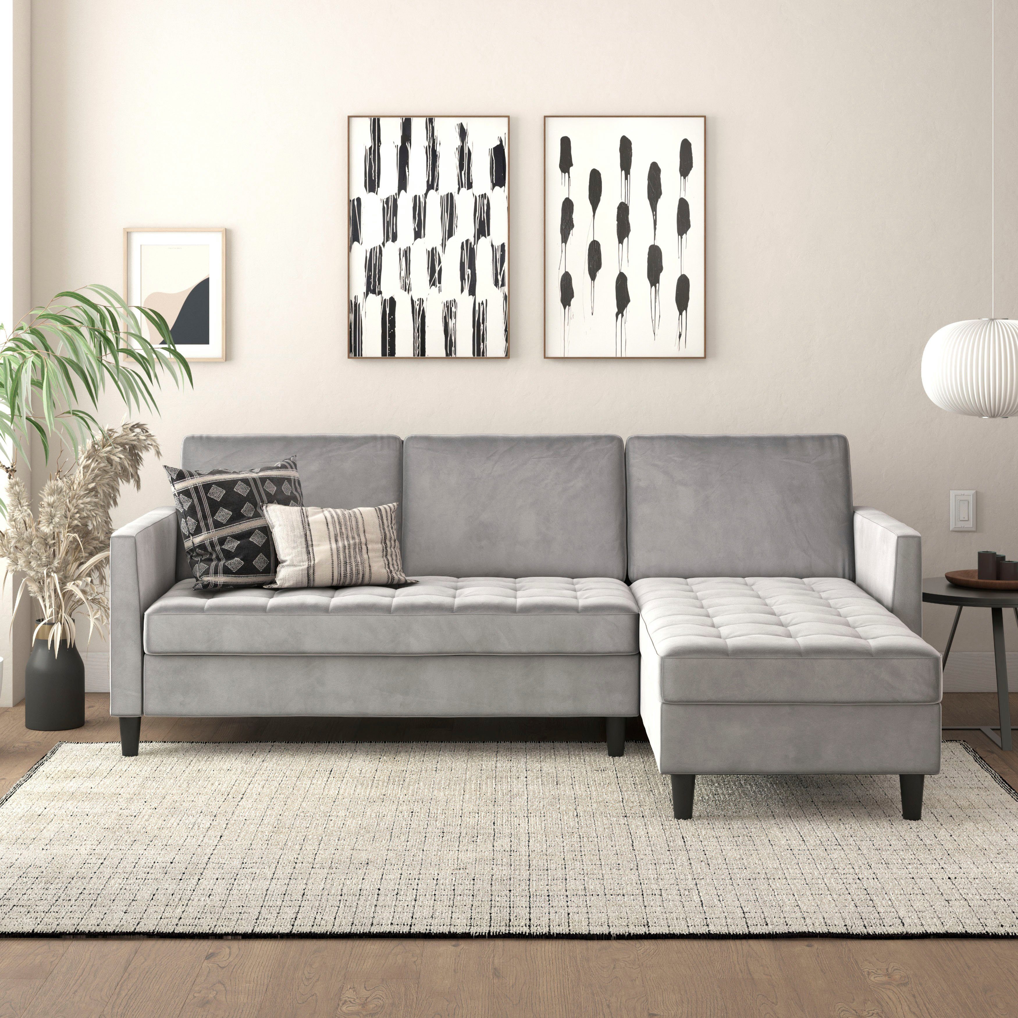 Dorel Home Ecksofa Presley, L-Form, Ecksofa mit Bett-Funktion und Stauraum, verstellbare Rückenlehne