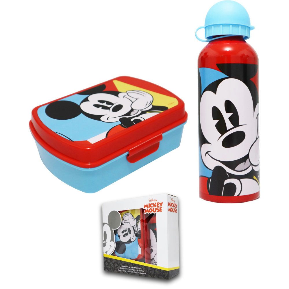 Disney Lunchbox Disney Mickey Maus 2 tlg Lunch Set Brotdose Alu Trinkflasche 500 ml, Kunststoff Alu, (2-tlg)