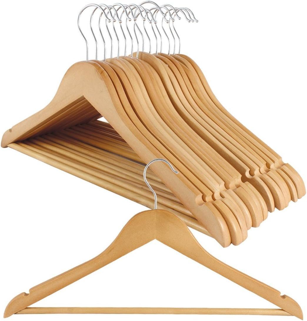 HOUSE DAY Holzkleiderbügel Set - Extra Breite Schulter Für Anzüge & Mäntel - Mit Hosenhalter & Drehbarem Haken