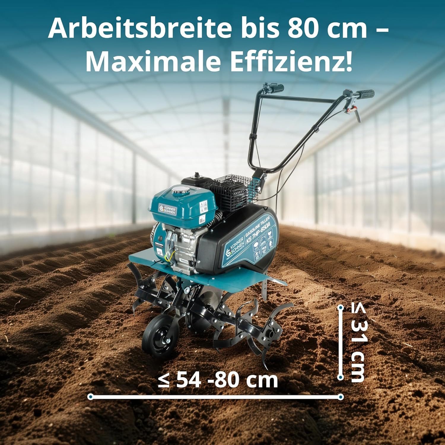 Könner & Söhnen Benzinmotorhacke KS 7HP-850А, Benzinkultivator mit Riemenantrieb fräse Garten mit geschmiedete Säbelfräsen, 1-St., einstellbare Pflugschar, Motorleistung 7 PS in diesem Motorhacken, Motorleistung 7 PS in diesem Motorhacken