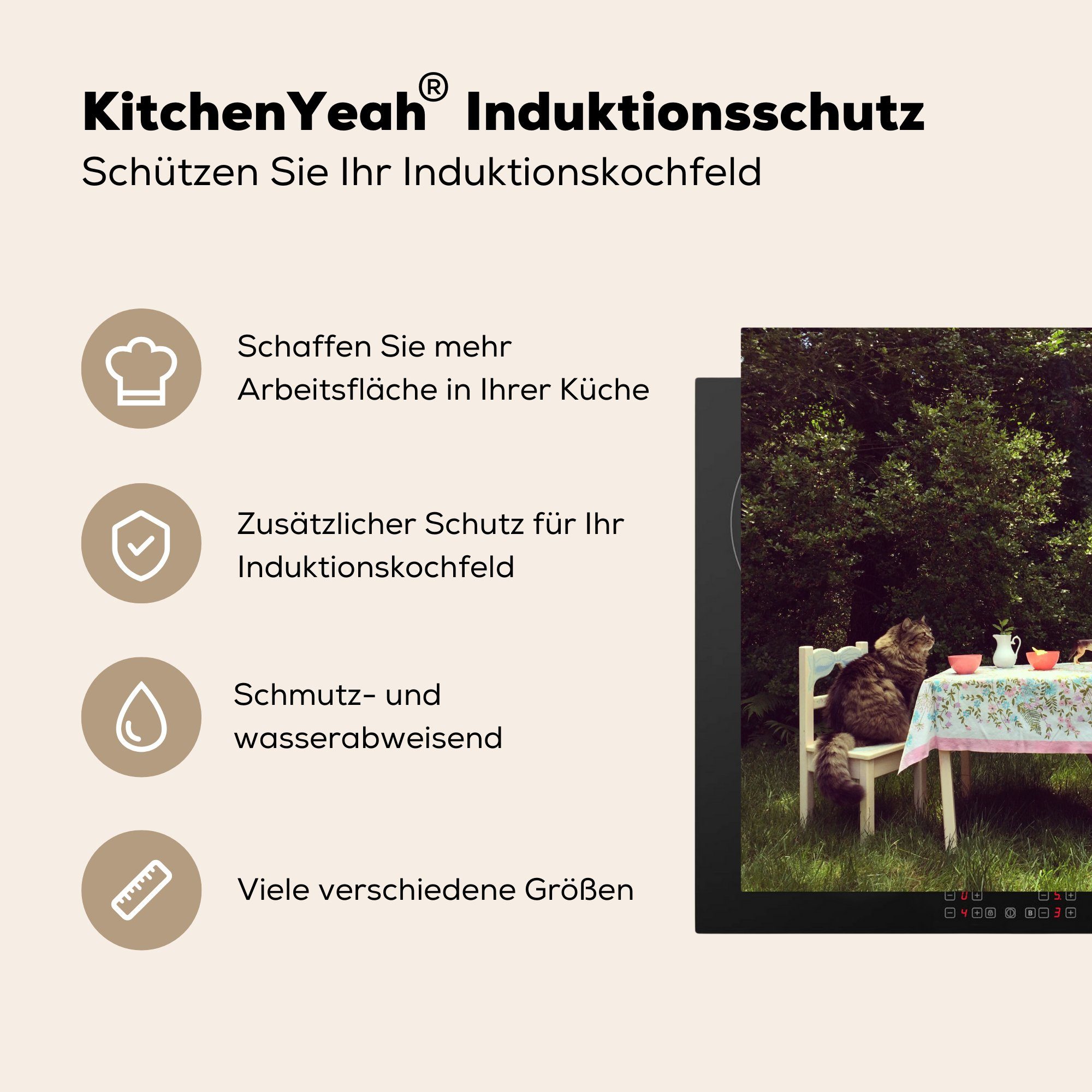 MuchoWow Herdblende-/Abdeckplatte Mädchen - für küche Katze (1 cm, - 78x78 Arbeitsplatte tlg), Ceranfeldabdeckung, Vinyl, Tisch